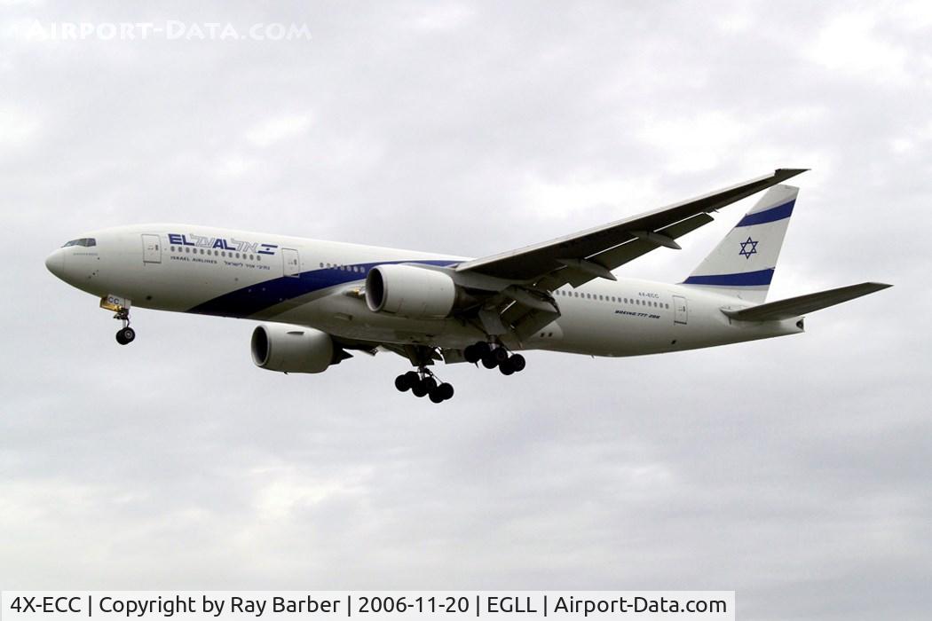 4X-ECC, 2001 Boeing 777-258/ER C/N 30833, Boeing 777-258ER [30833] (El Al Israel Airlines) Heathrow~G 20/11/2006
