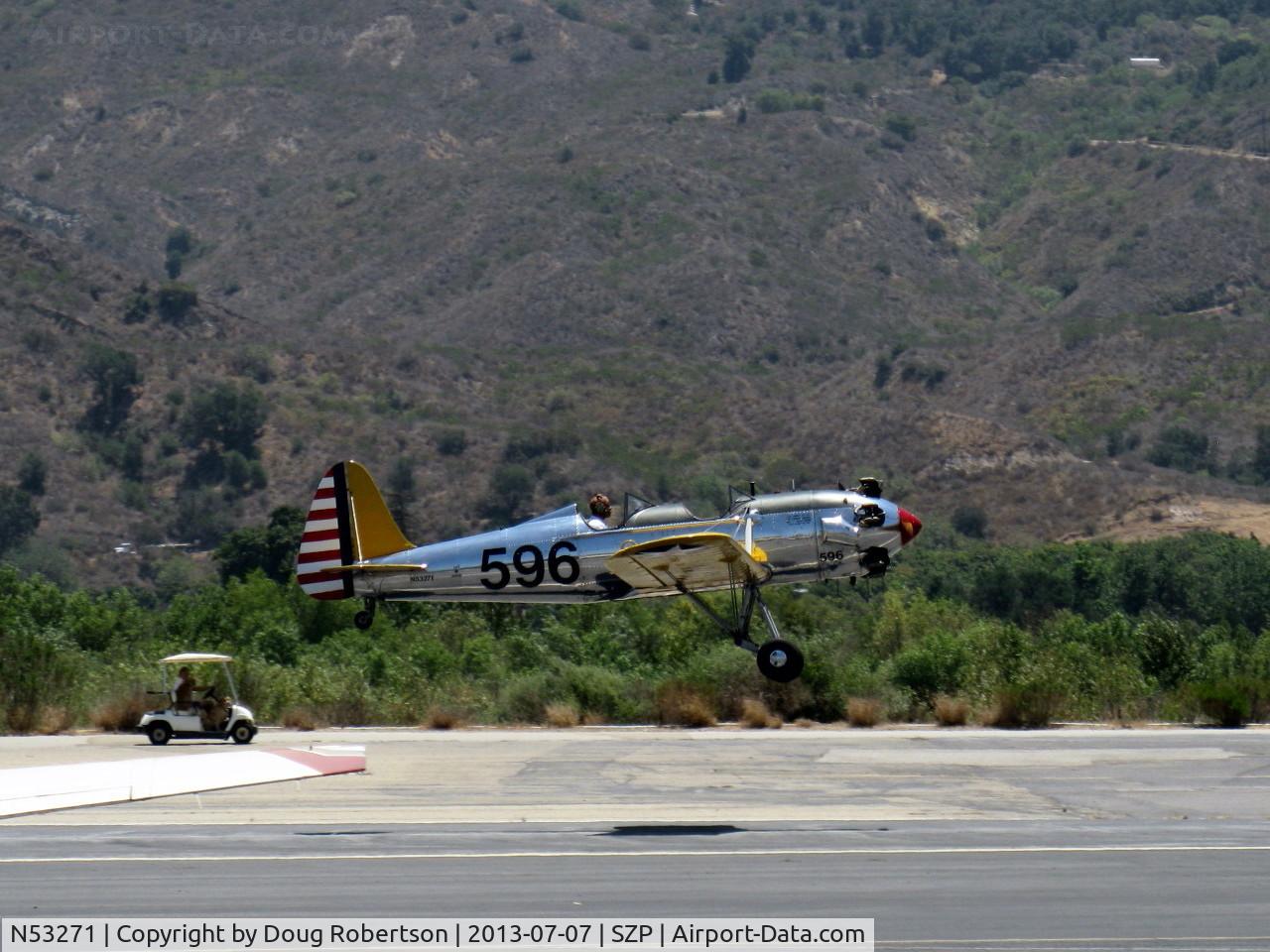 N53271, 1941 Ryan Aeronautical ST3KR C/N 1625, Ryan Aeronautical ST-3KR as PT-22, Kinner R5-540-1 160 Hp radial, takeoff climb Rwy 22