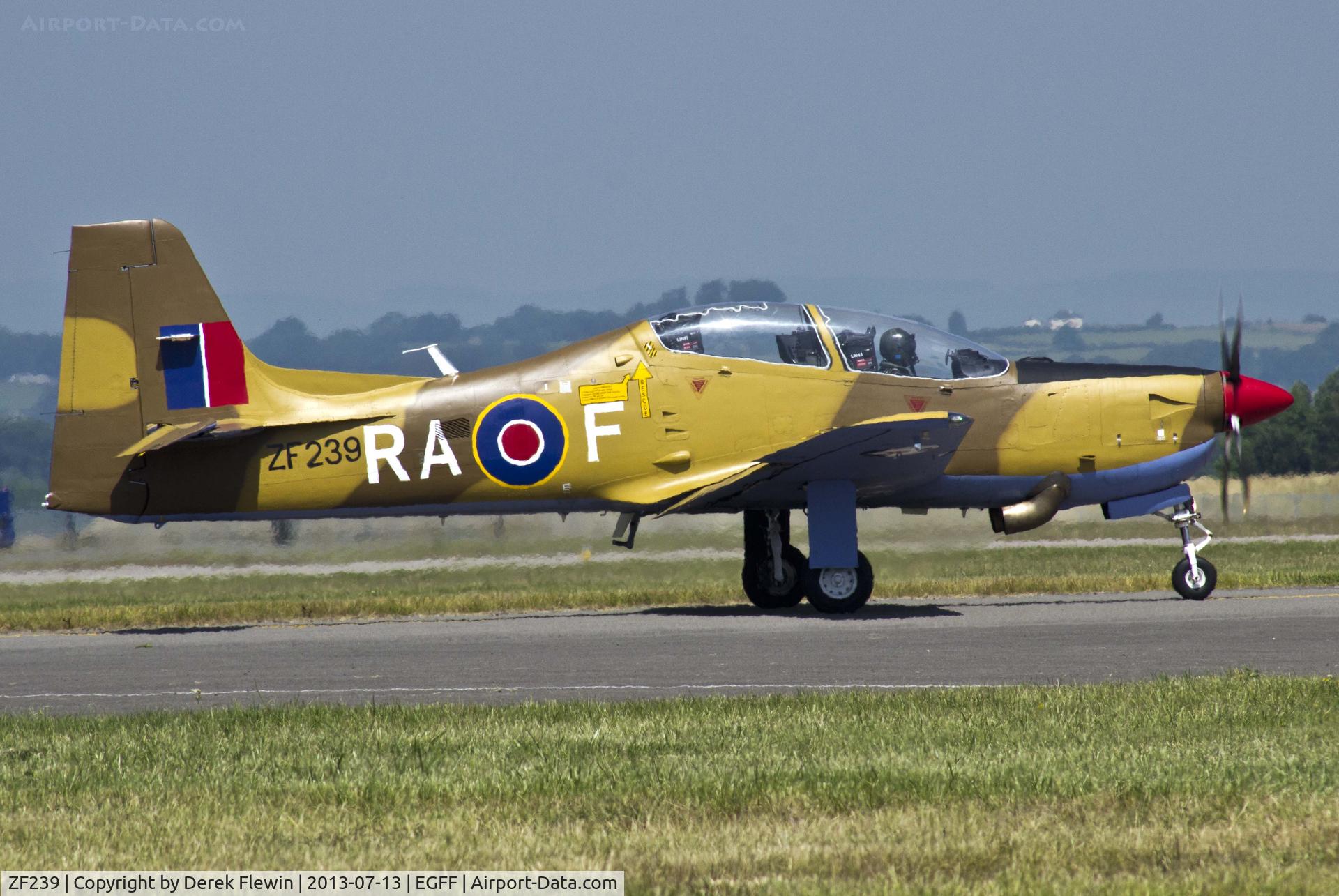 ZF239, 1990 Short S-312 Tucano T1 C/N S041/T39, Shorts Tucano T.1, RAF Display Aircraft, coded RAF, on hold prior to take off runway 30 Wales National Airshow Swansea.