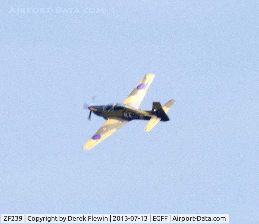 ZF239, 1990 Short S-312 Tucano T1 C/N S041/T39, Pulling out from runway 30 at EGFF en-route for the Wales National Airshow Swansea.