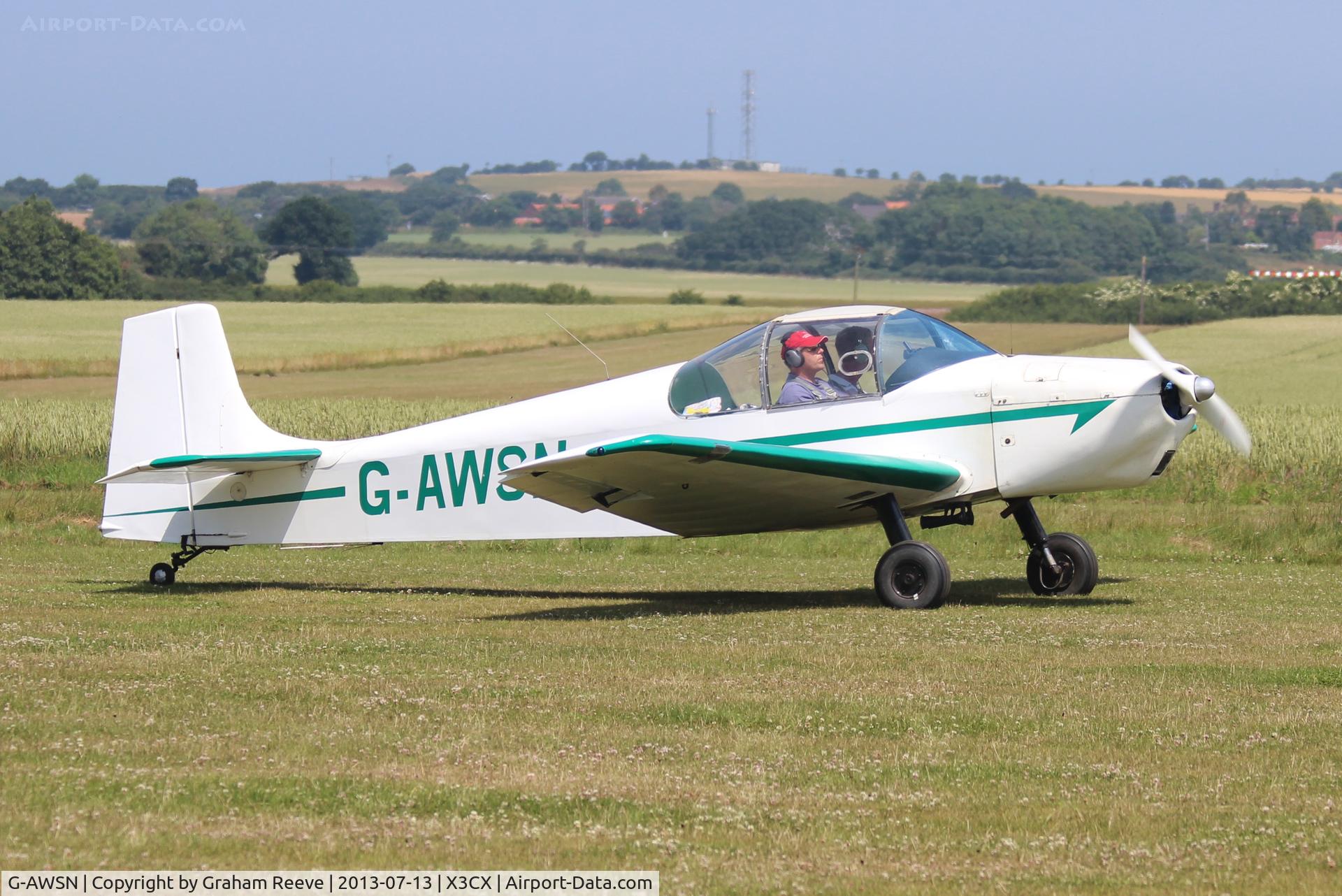 G-AWSN, 1968 Rollason Druine D-62B Condor C/N RAE/632, Just landed at Northrepps.