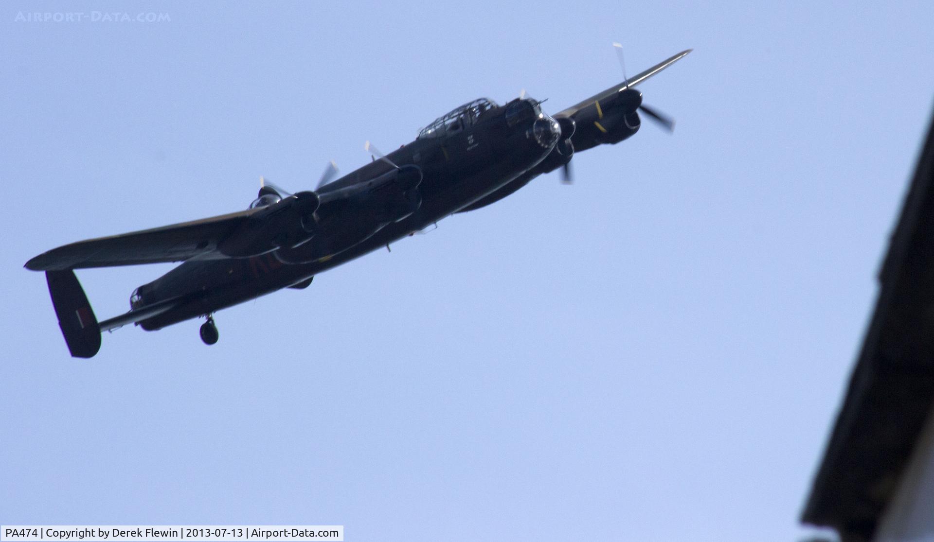 PA474, 1945 Avro 683 Lancaster B1 C/N VACH0052/D2973, BoBMF Lancaster B1 flying past our house whilst displaying at Wales National Airshow Swansea, Flight Crew for the day were, Capt: F/L Tim (Twigs) Dunlop / Co-Pilot: Fl Lt Loz Rushmere / Nav:Sqn Ldr Russ Russell / Air Eng: Flt Sgt Archie Moffatt.