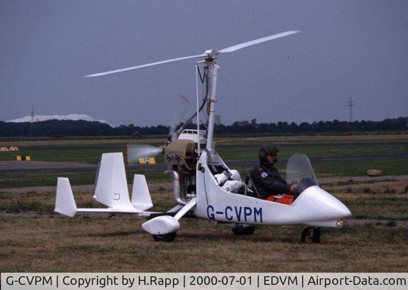 G-CVPM, 1998 Magni Gyro M-16C Tandem Trainer C/N VPM16UK110, During the arrival at Hildesheim (EDVM) to participate the German Amateur Aircraft Builders Associations' (OUV) annual summer fly-in 1st of July 2000. 
Here, the VPM produced kit is powered with original ARROW engine.