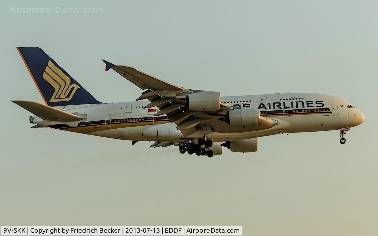 9V-SKK, 2009 Airbus A380-841 C/N 051, on final at Frankfurt