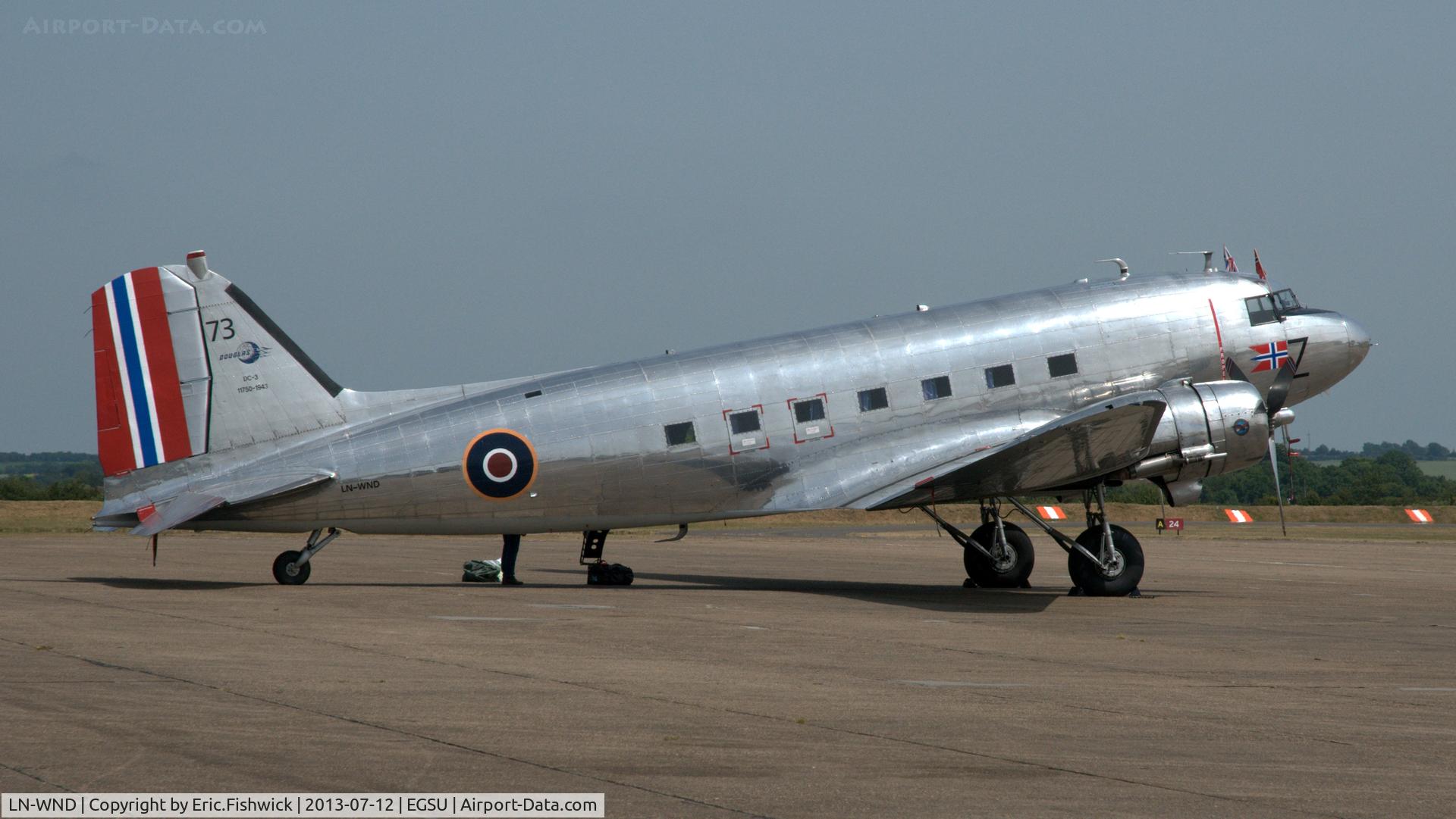 LN-WND, 1943 Douglas C-53D-DO Skytrooper (DC-3A) C/N 11750, 2. LN-WND on the eve of Flying Legends Air Show, Duxford - July 2013.
