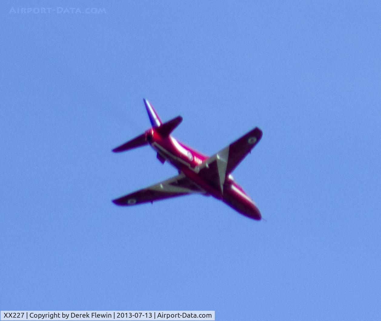 XX227, 1978 Hawker Siddeley Hawk T.1A C/N 063/312063, Red Arrows displaying at the Wales National Air Display Swansea, Red 6 , Flt Lt Lyndon-Smith. (Syncro Leader) Images taken from about a half mile away from the flight line.
