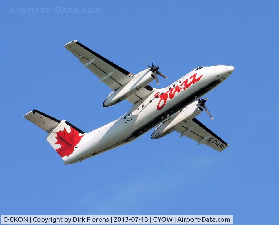 C-GKON, 1988 De Havilland Canada DHC-8-102 Dash 8 C/N 130, Leaving rwy 7 for Montreal (CYUL).