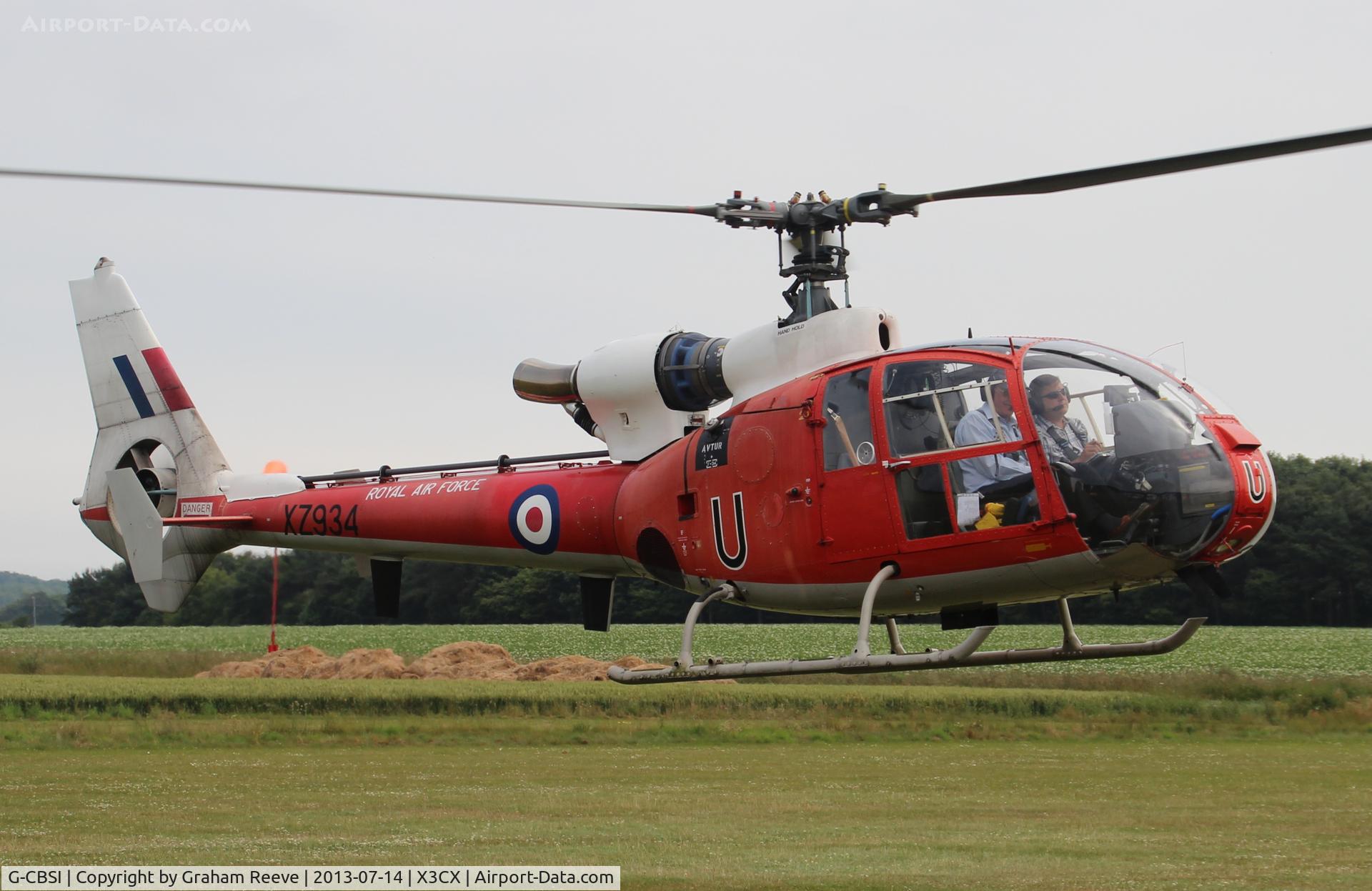 G-CBSI, 1978 Westland SA-341D Gazelle HT3 C/N WA1736, Just lifting off from Northrepps.