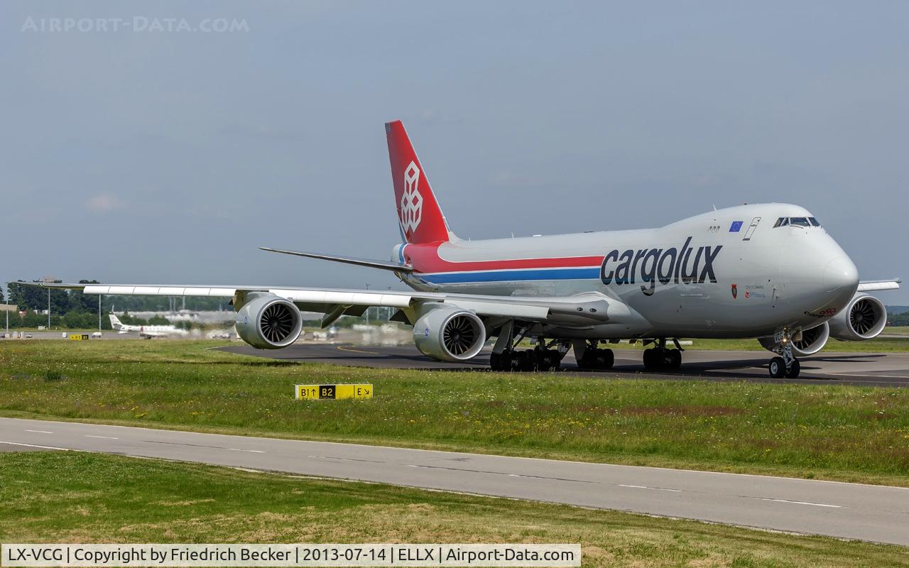 LX-VCG, 2012 Boeing 747-8R7F C/N 35812, taxying to the active