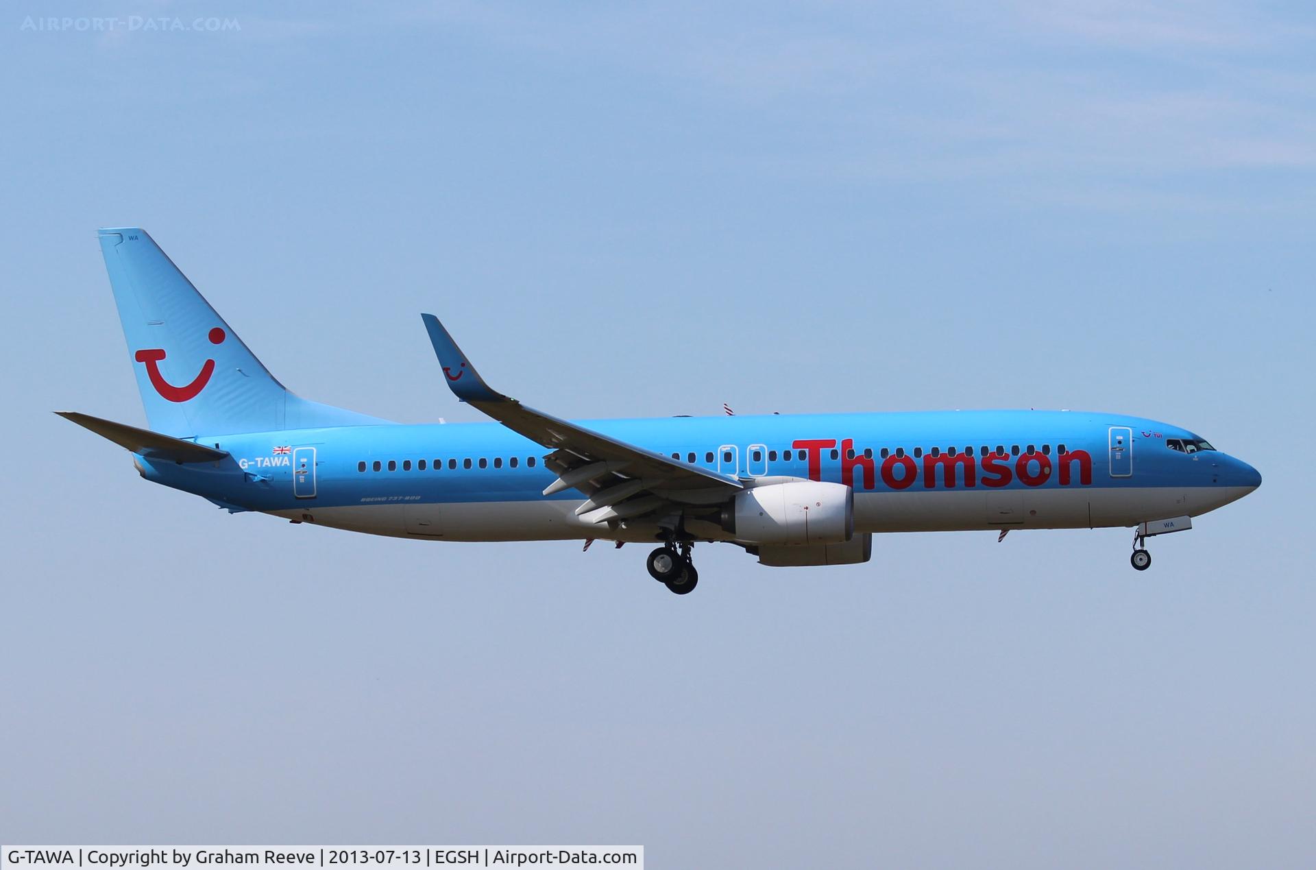 G-TAWA, 2012 Boeing 737-8K5 C/N 37264, About to touch down.