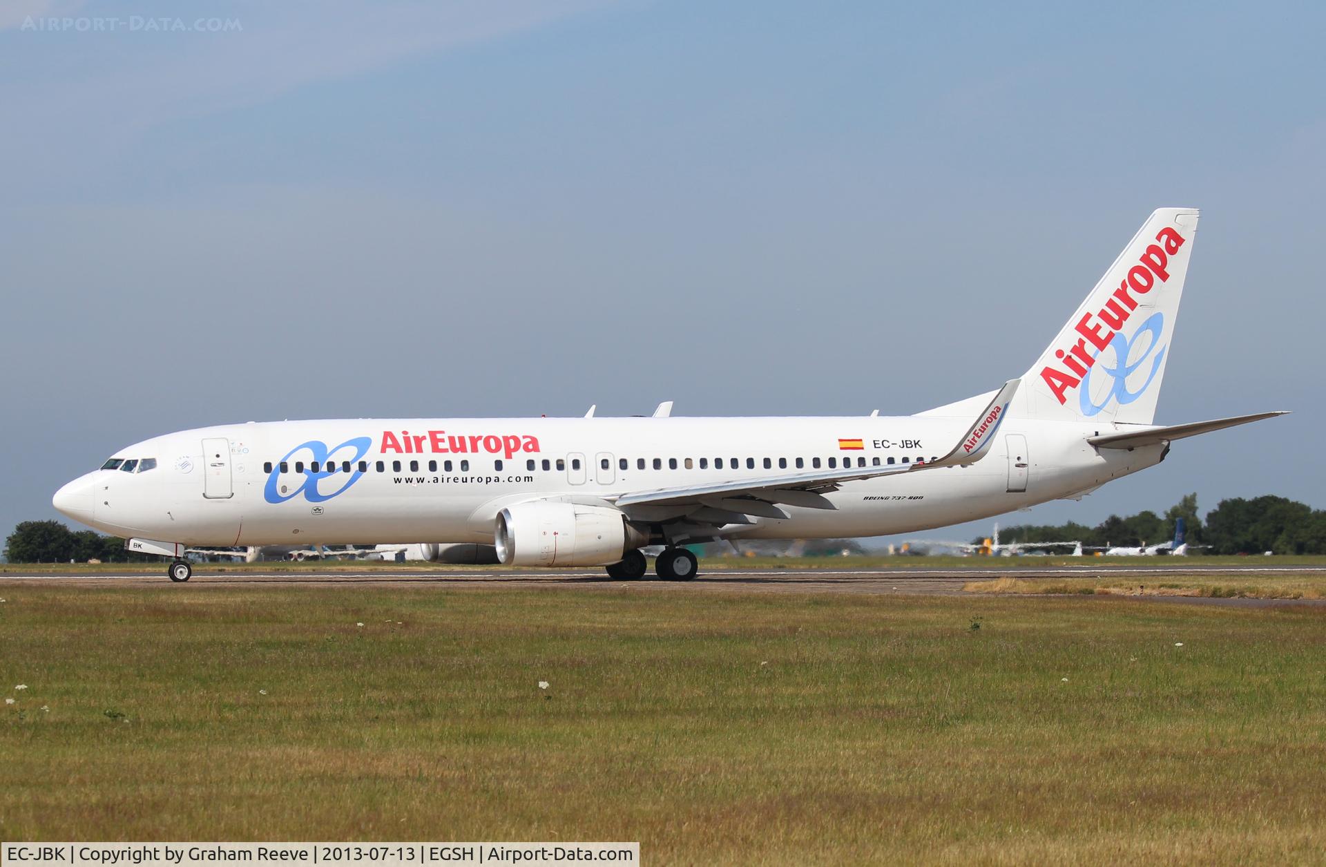 EC-JBK, 2004 Boeing 737-85P C/N 33973, About to turn around to depart on 09, heading for Palma.