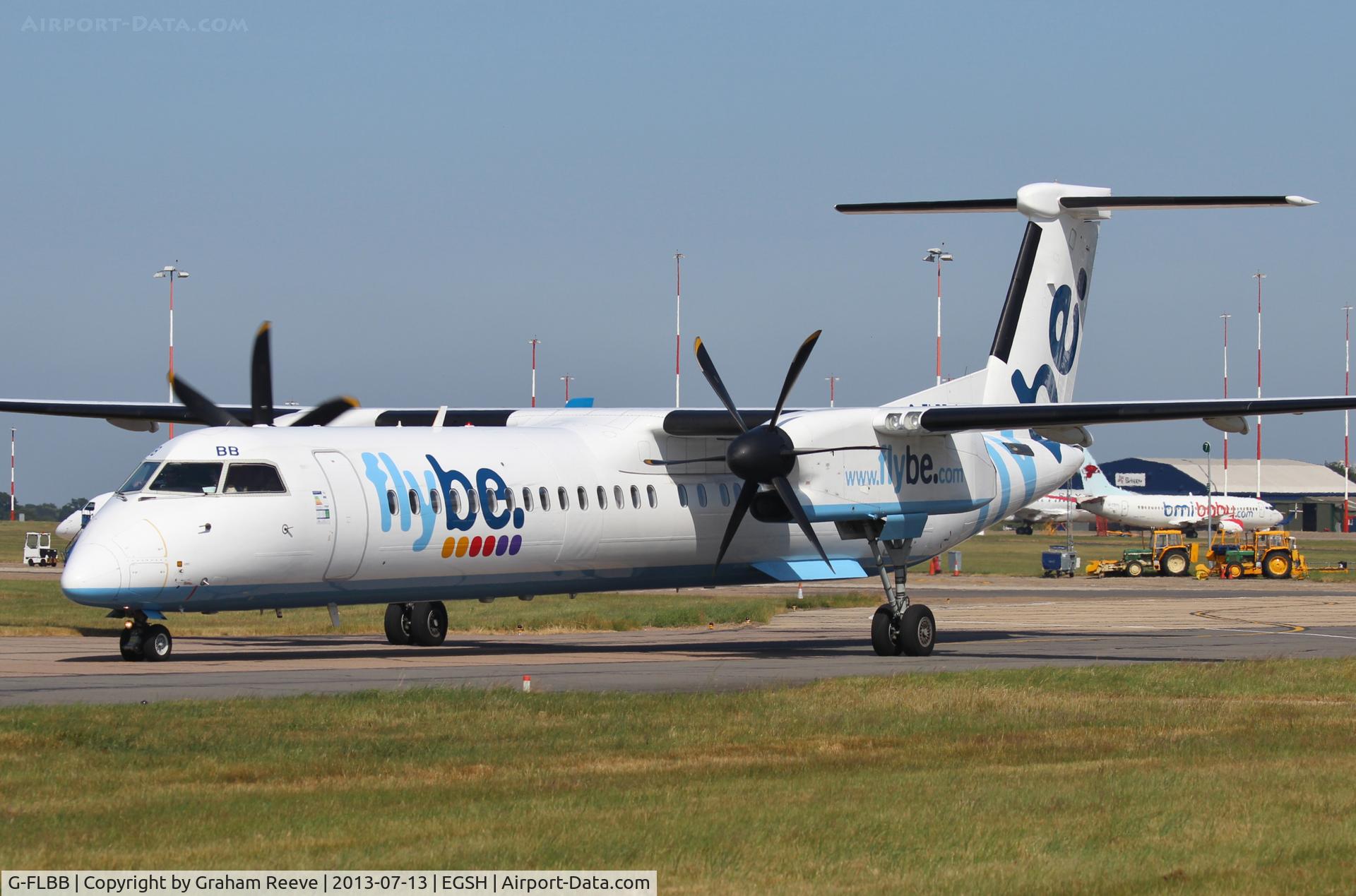 G-FLBB, 2009 De Havilland Canada DHC-8-402Q Dash 8 C/N 4255, Departing and heading for runway 09.