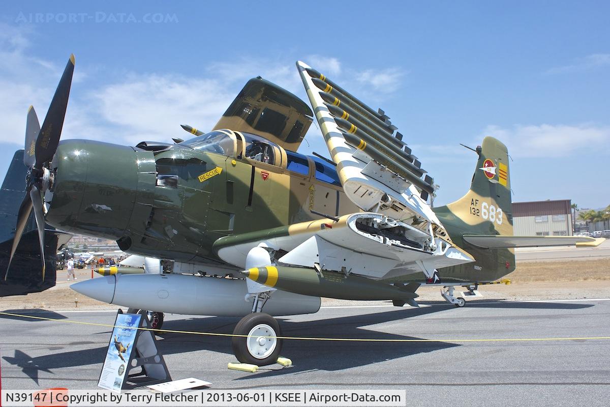 N39147, Douglas AD-5 (A-1E) Skyraider C/N 9540, At 2013 Wings Over Gillespie Airshow , San Diego , California