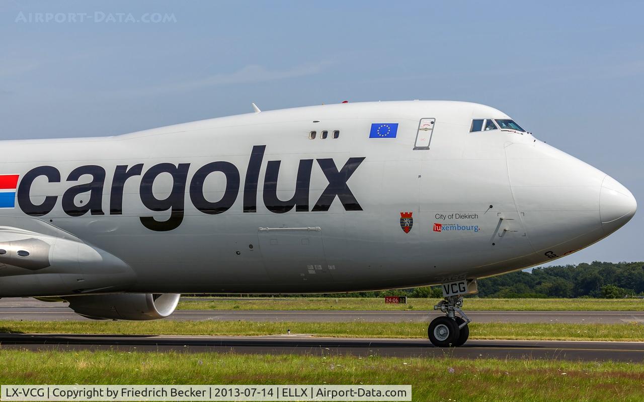LX-VCG, 2012 Boeing 747-8R7F C/N 35812, taxying to the active