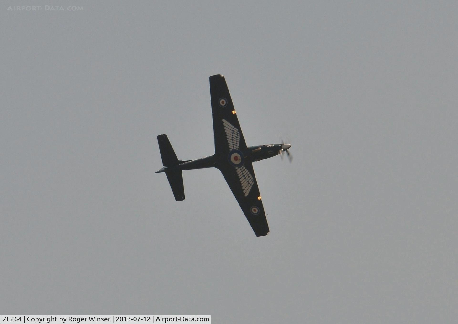 ZF264, 1990 Short S-312 Tucano T1 C/N S053/T48, Off airport. RAF Tucano coded 264 displaying on practice day for the Wales National Air Show, Swansea Bay, UK. A topside pass would have been nice.