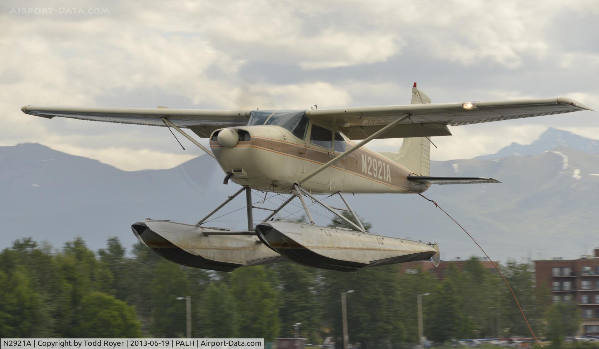 N2921A, 1953 Cessna 180 C/N 30121, Landing at Lake Hood Seaplane Base