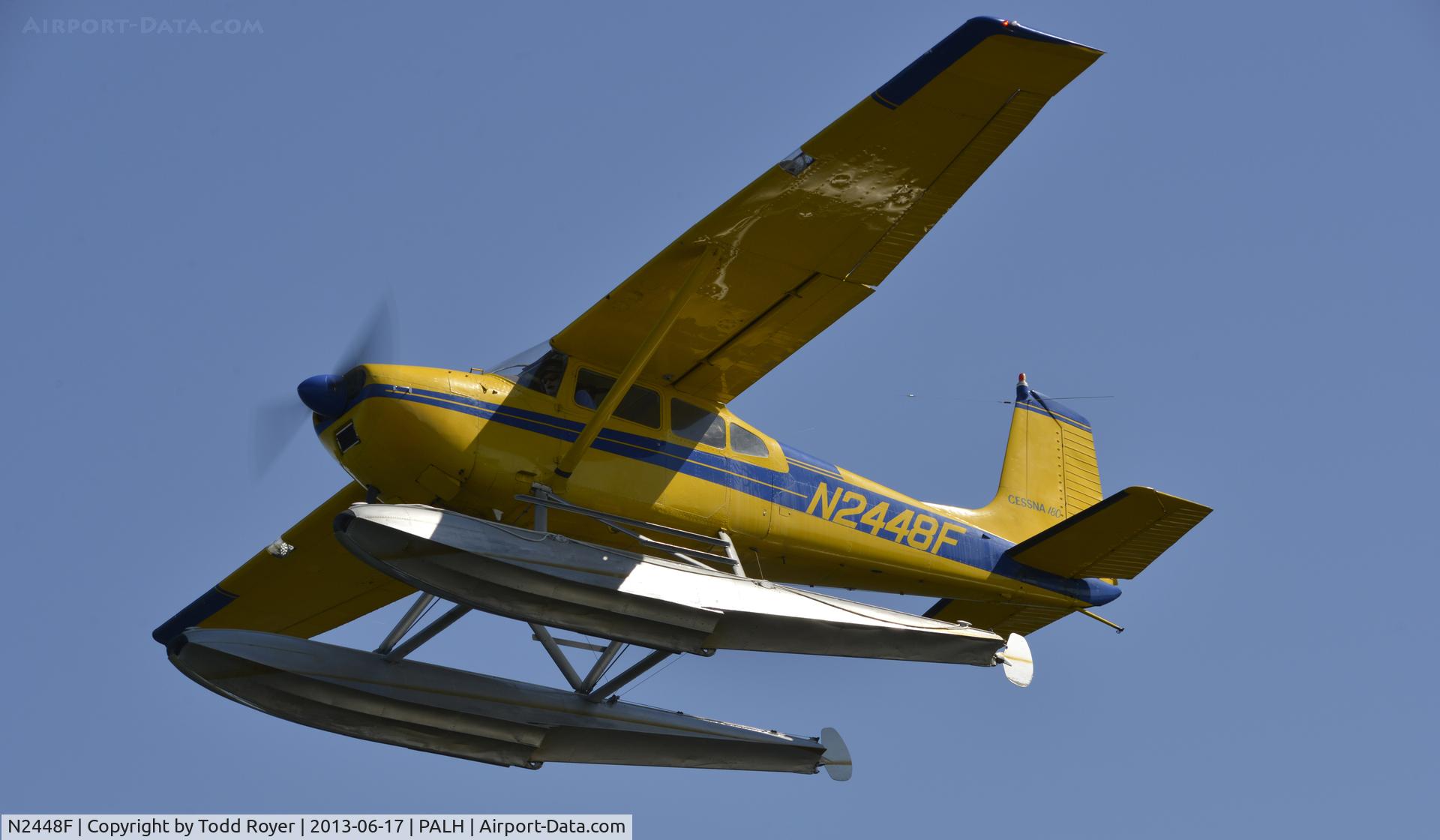 N2448F, 1965 Cessna 180H Skywagon C/N 18051648, Departing Lake Hood