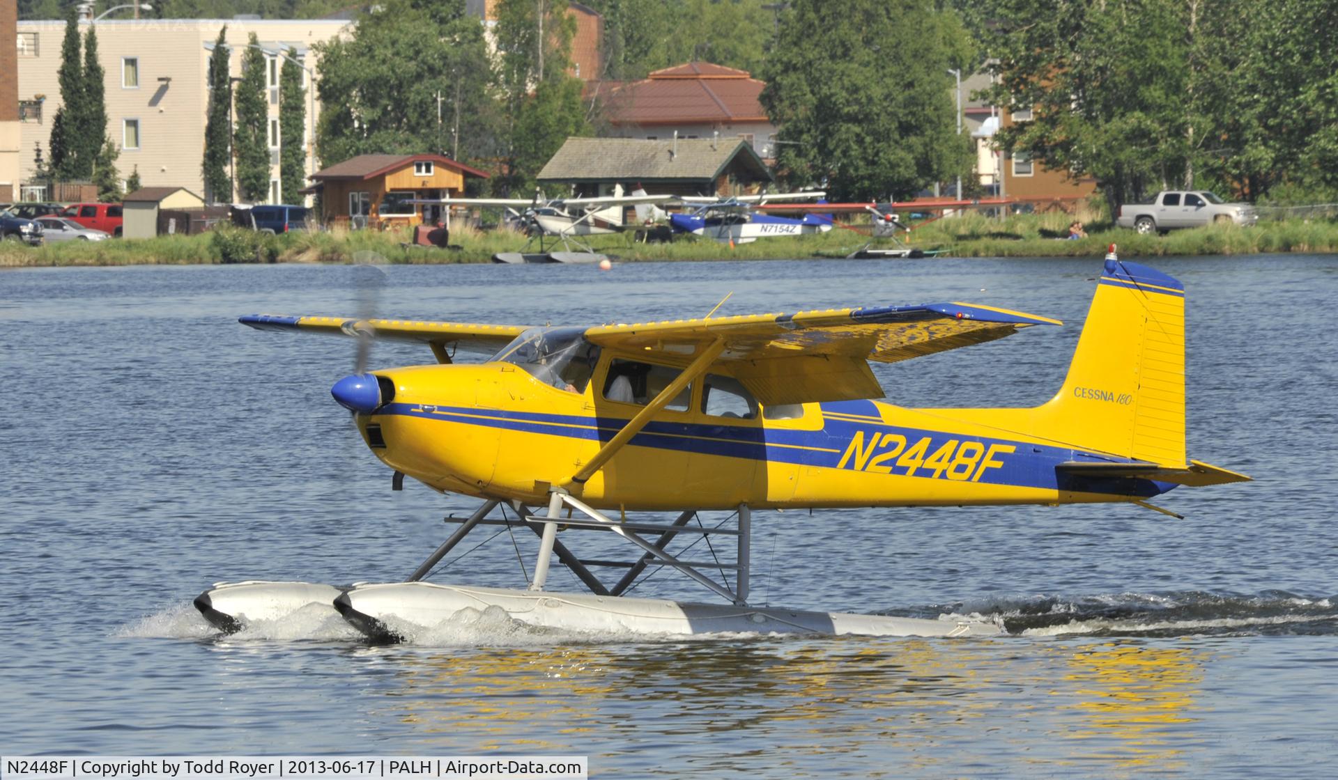 N2448F, 1965 Cessna 180H Skywagon C/N 18051648, Taxiing on Lake Hood