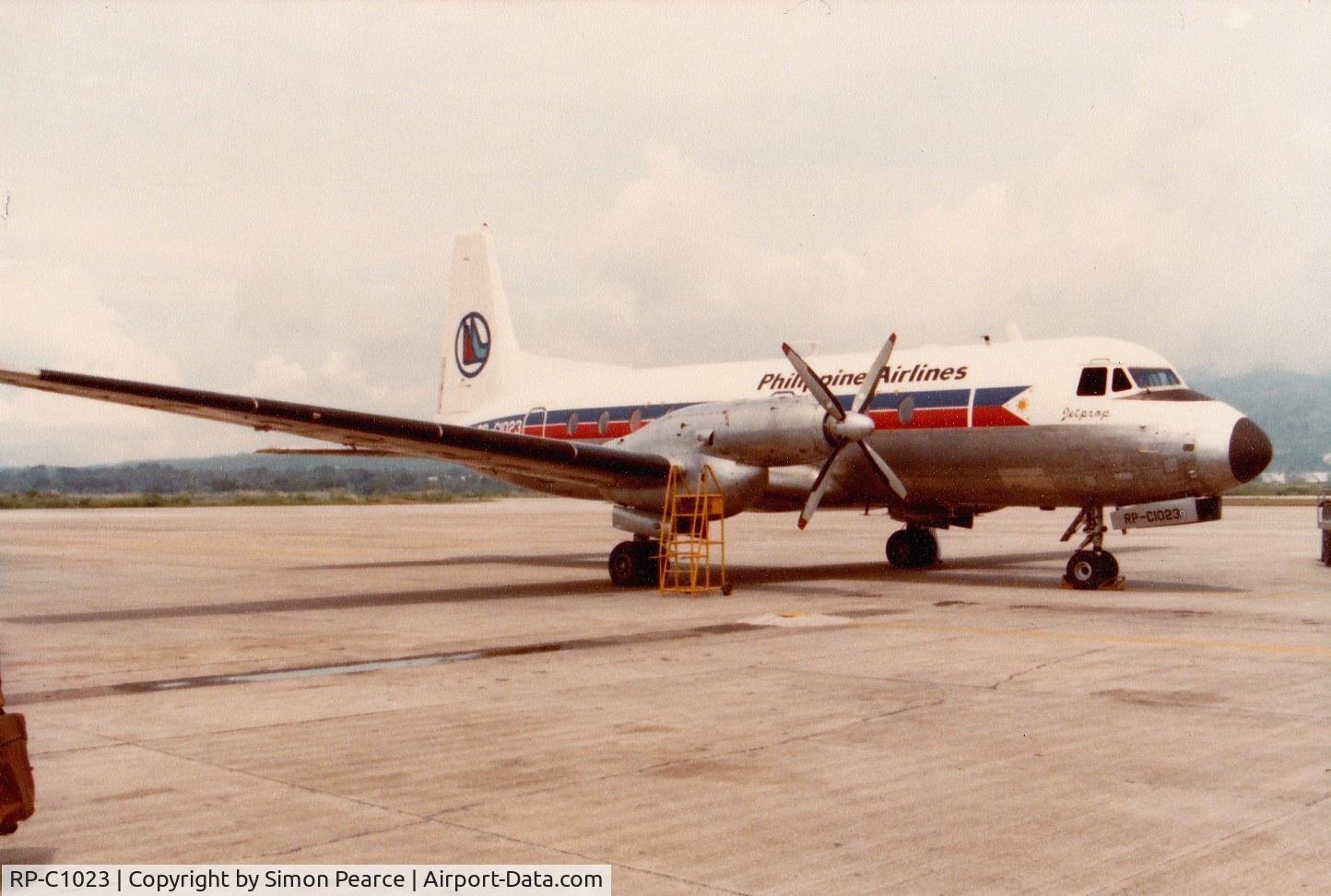 RP-C1023, 1968 Hawker Siddeley HS.748 Series 2 C/N 1659, On the stand at Zamboanga Airport having flown up from Tawi Tawi late 1983.