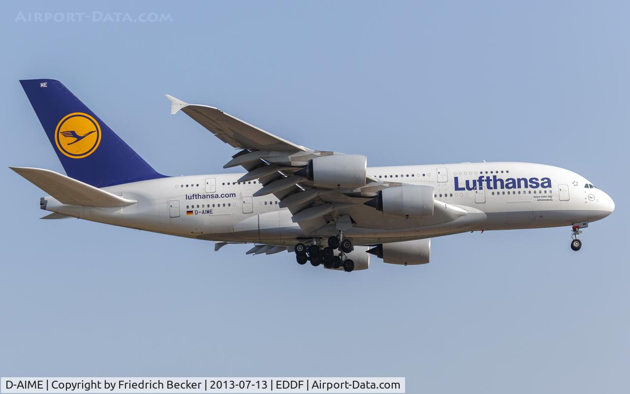 D-AIME, 2010 Airbus A380-841 C/N 061, on final at Frankfurt