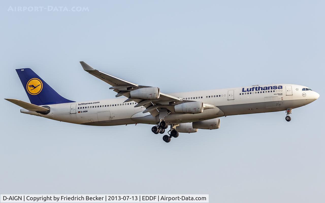 D-AIGN, 1998 Airbus A340-313 C/N 213, on final at Frankfurt