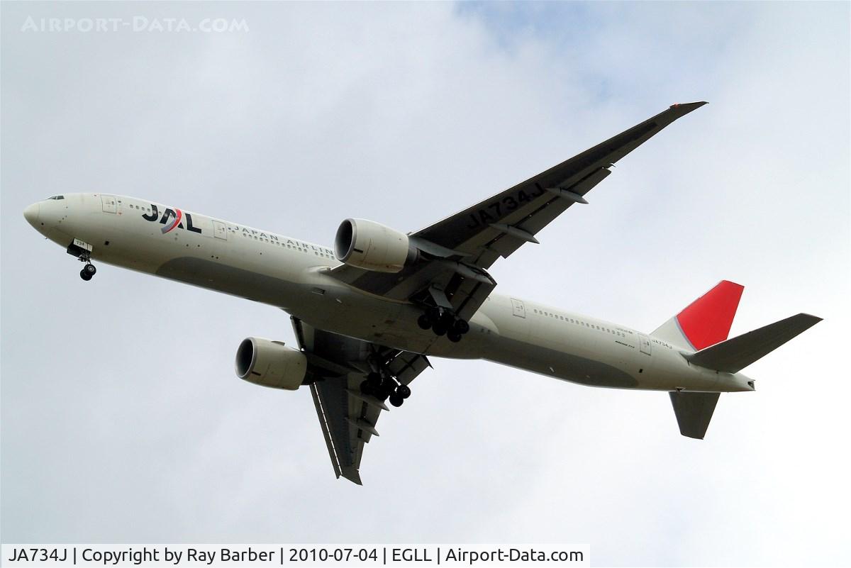 JA734J, 2005 Boeing 777-346/ER C/N 32433, Boeing 777-346 [32433] (Japan Airlines) Home~G 04/07/2010. On approach 27R.