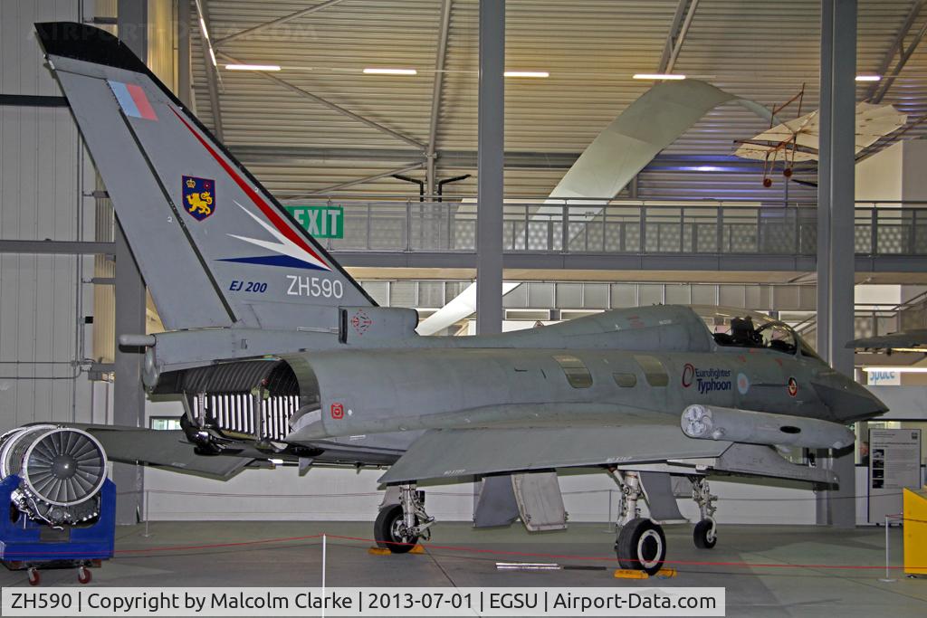 ZH590, 1997 Eurofighter EF-2000 Typhoon T1 C/N DA4, Eurofighter EF-2000 Typhoon T1. In the Preparation Area, AirSpace hangar, Imperial War Museum Duxford, July 2013.