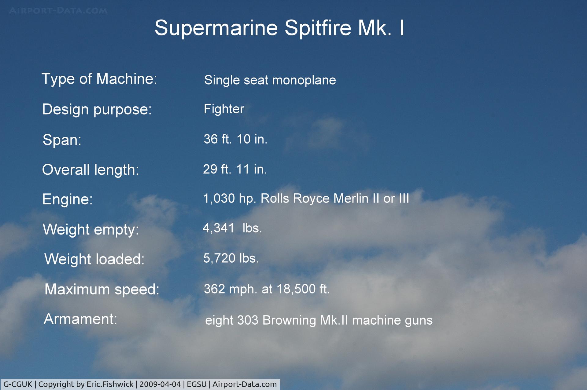 G-CGUK, 1940 Supermarine 300 Spitfire Mk1A C/N 6S-75531, DESCRIPTION