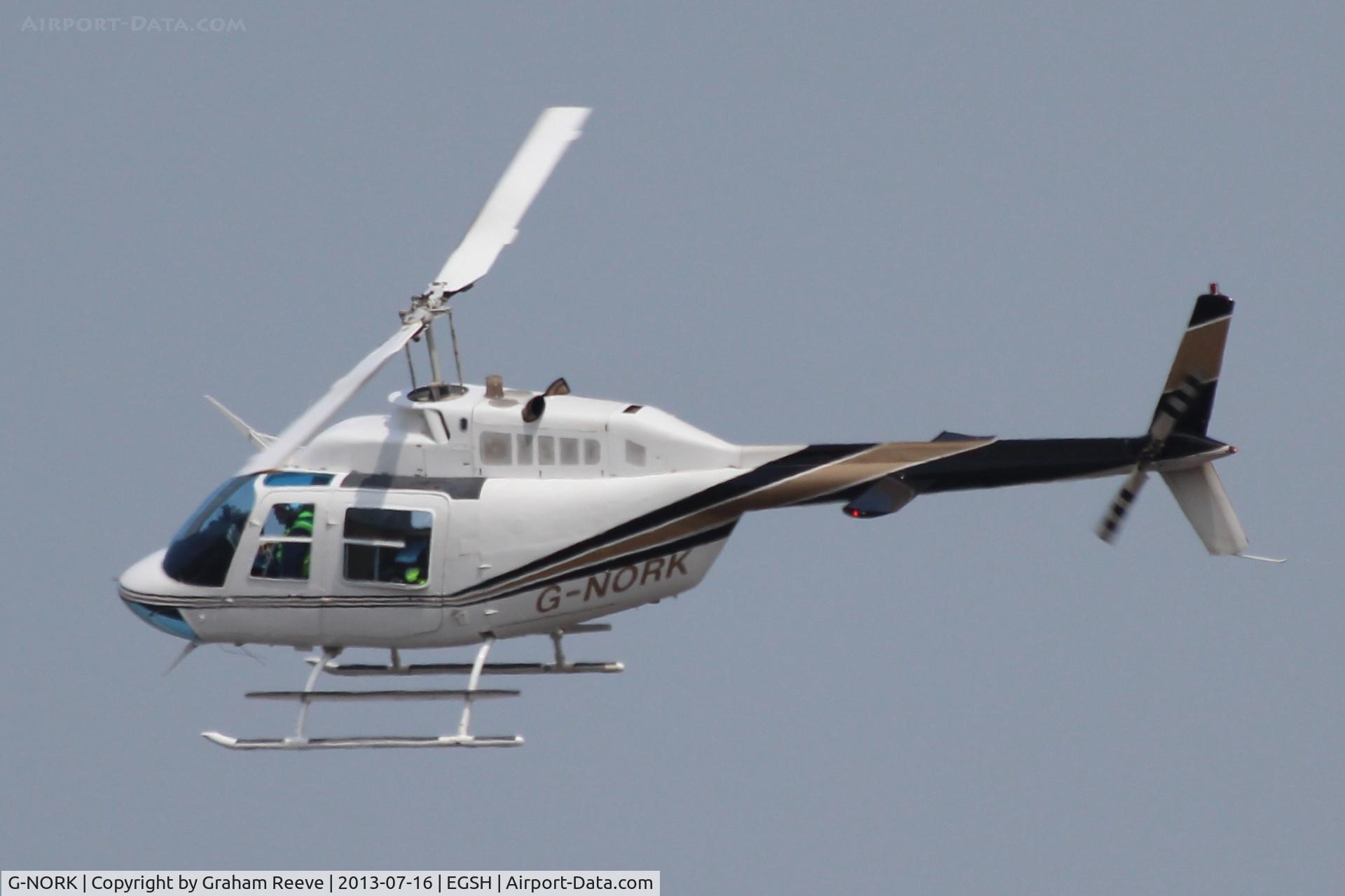 G-NORK, 1982 Bell 206B JetRanger III C/N 3615, Just airbourne from Norwich.
