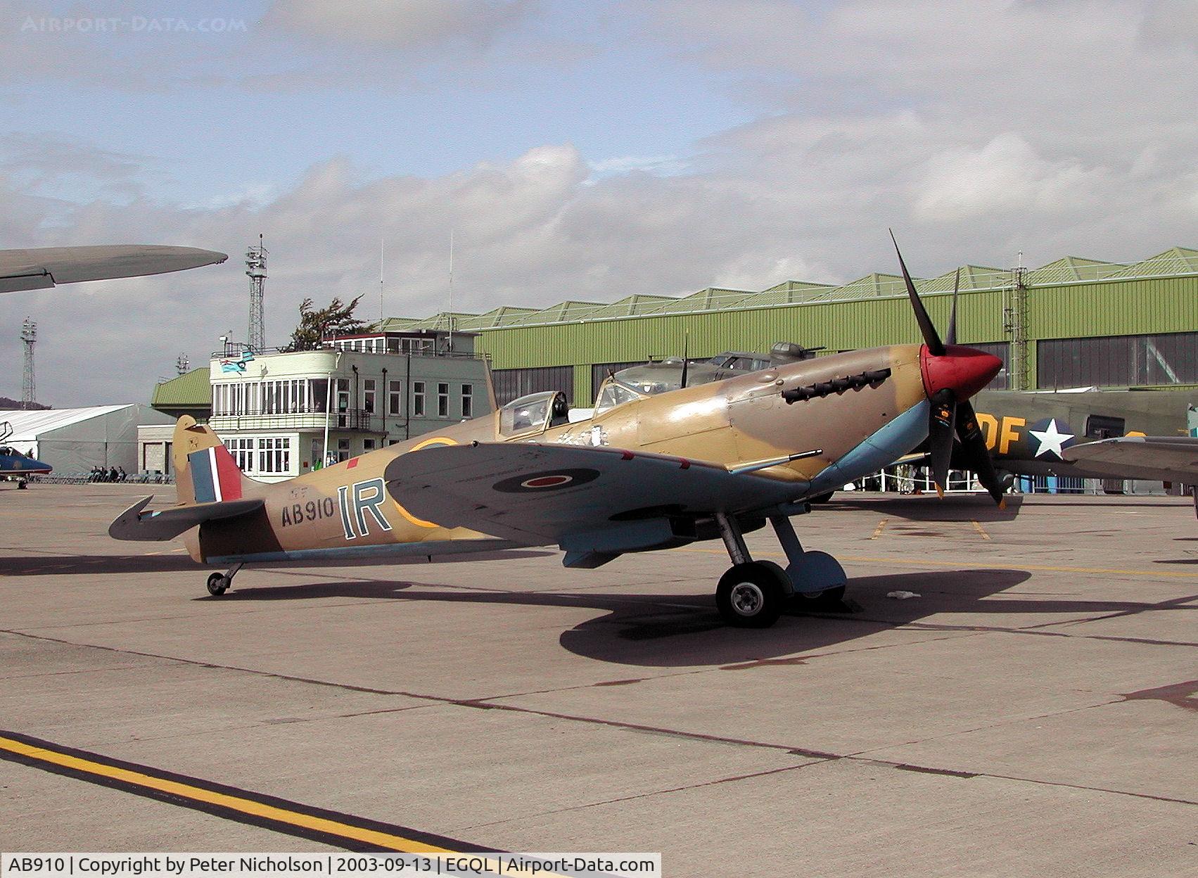 AB910, Supermarine 349 Spitfire LF.Vb C/N CBAF.1061, Spitfire LF.Vb of the Royal Air Force's Battle of Britain Memorial Flight at RAF Coningsby on display at the 2003 RAF Leuchars Airshow.
