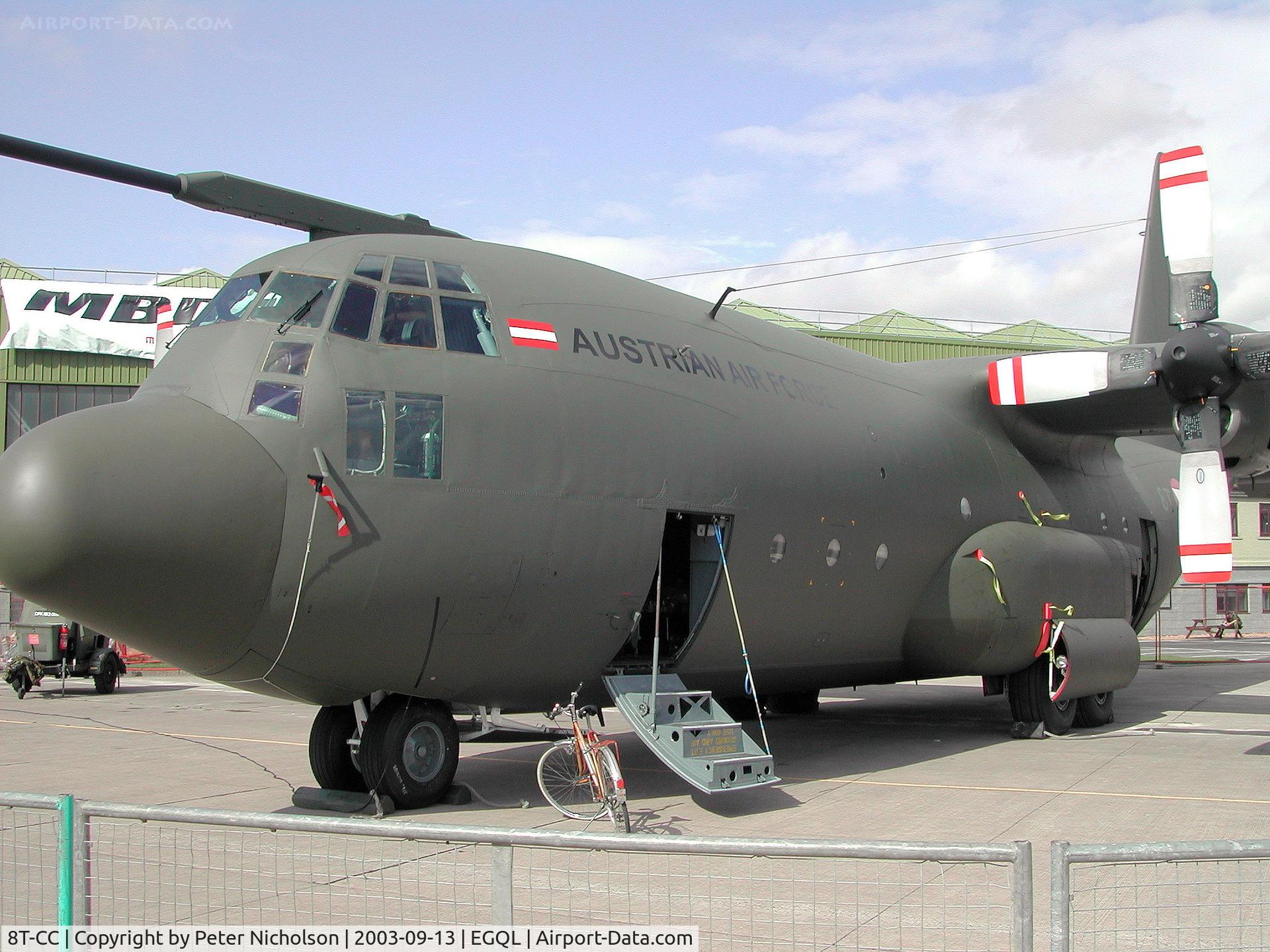 8T-CC, 1967 Lockheed C-130K Hercules C.1 C/N 382-4257, Another view of the C-130K Hercules, callsign Bull 01, of the Austrian Air Force on display at the 2003 RAF Leuchars Airshow.