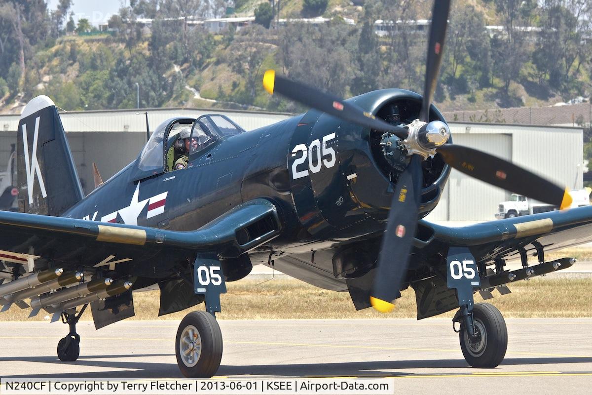 N240CF, 1945 Vought F4U-4 Corsair C/N 9513, At 2013 Wings Over Gillespie Airshow in San Diego , California
