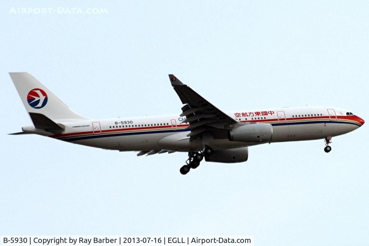 B-5930, 2013 Airbus A330-243 C/N 1429, Airbus A330-243 [1429] (China Eastern Airlines) Home~G 16/07/2013 . On approach 27L First visit to Heathrow.