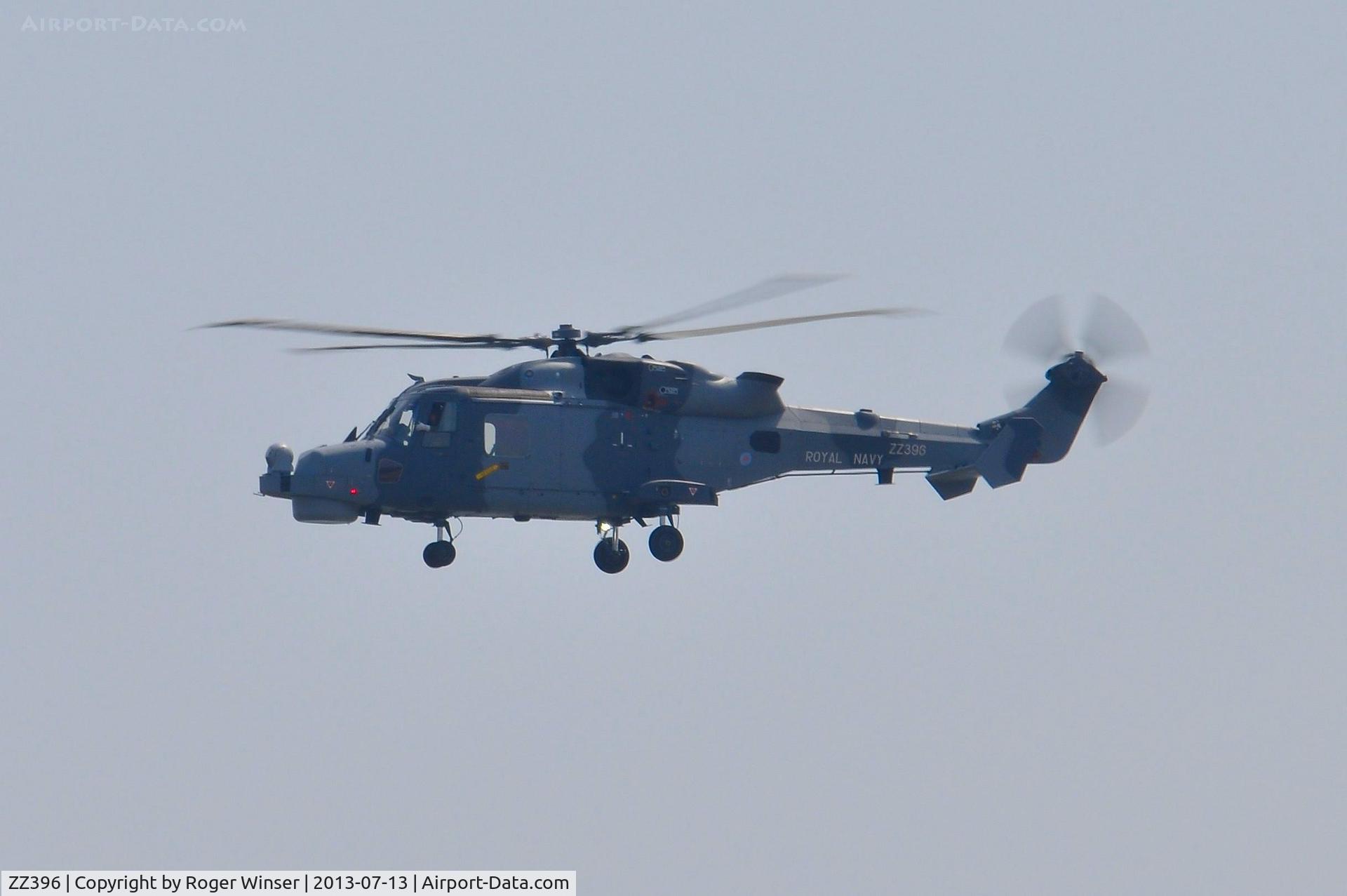 ZZ396, 2012 AgustaWestland AW-159 Wildcat HMA.2 C/N 481, Off airport. The first production 'Navy' Wildcat HMA.2 displaying on the first day of the Wales National Air Show, Swansea Bay, UK.