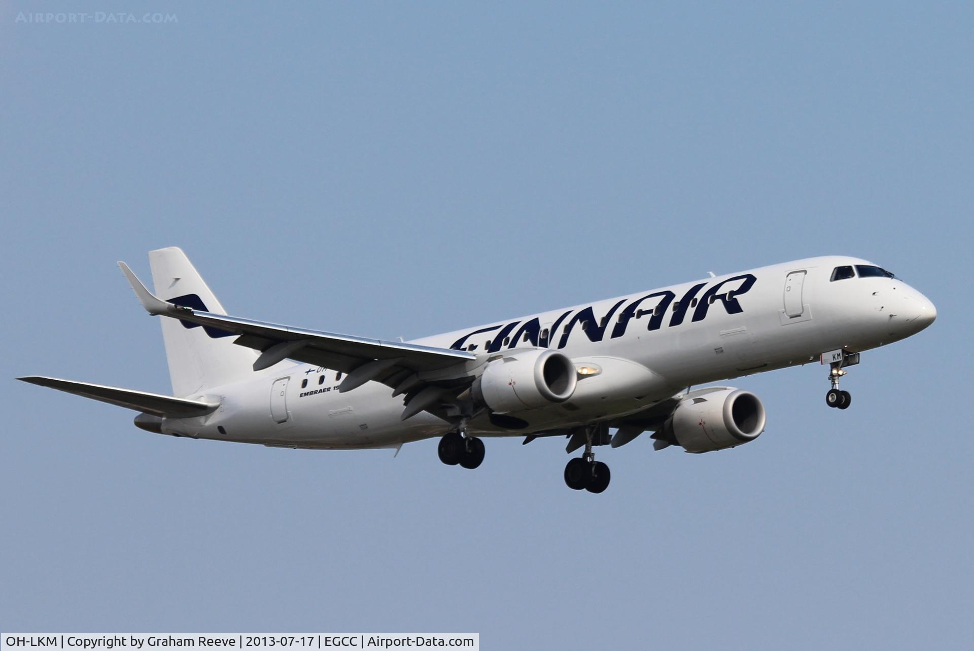 OH-LKM, 2008 Embraer 190LR (ERJ-190-100LR) C/N 19000160, On finals to land at Manchester.