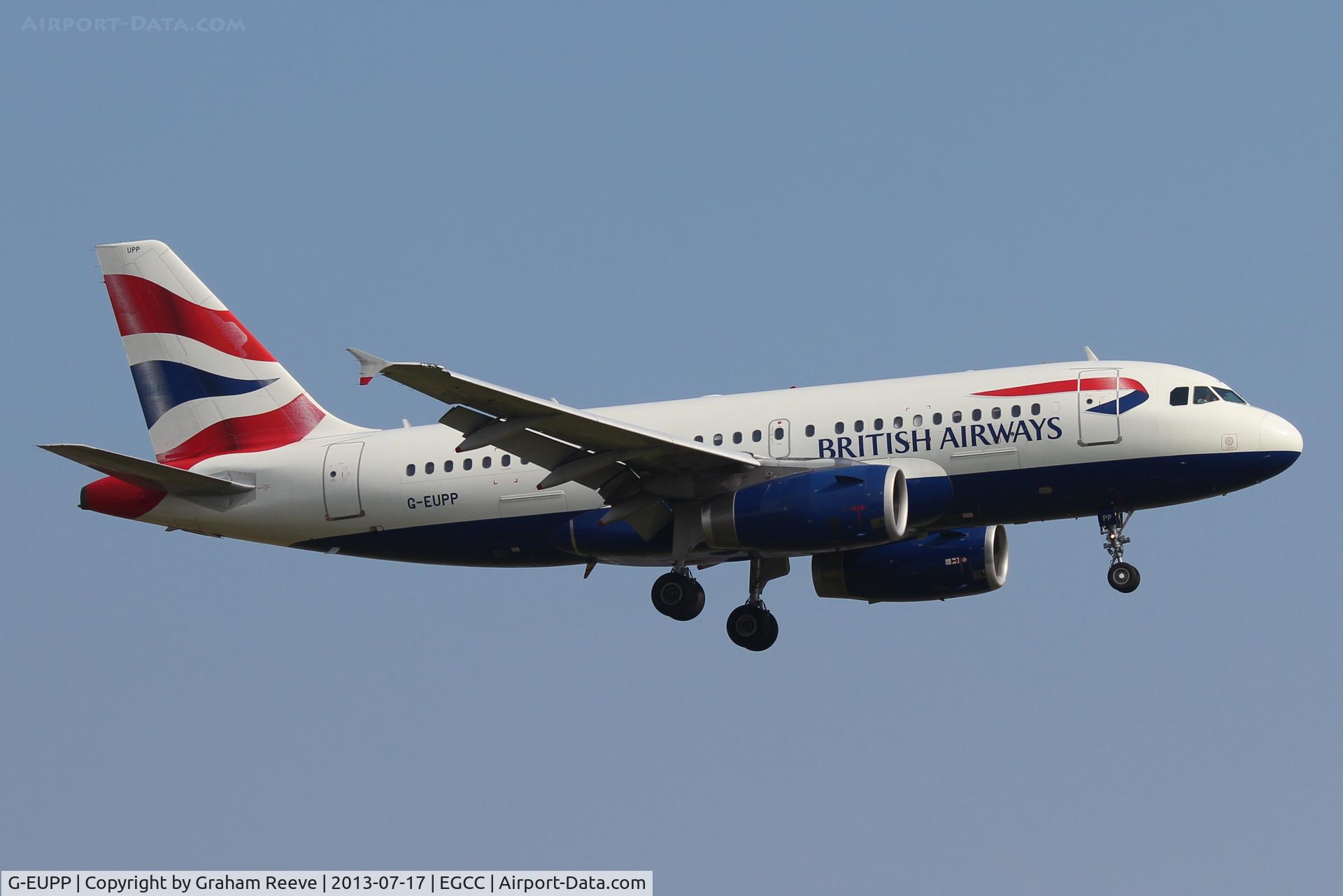 G-EUPP, 2000 Airbus A319-131 C/N 1295, On finals to land at Manchester.