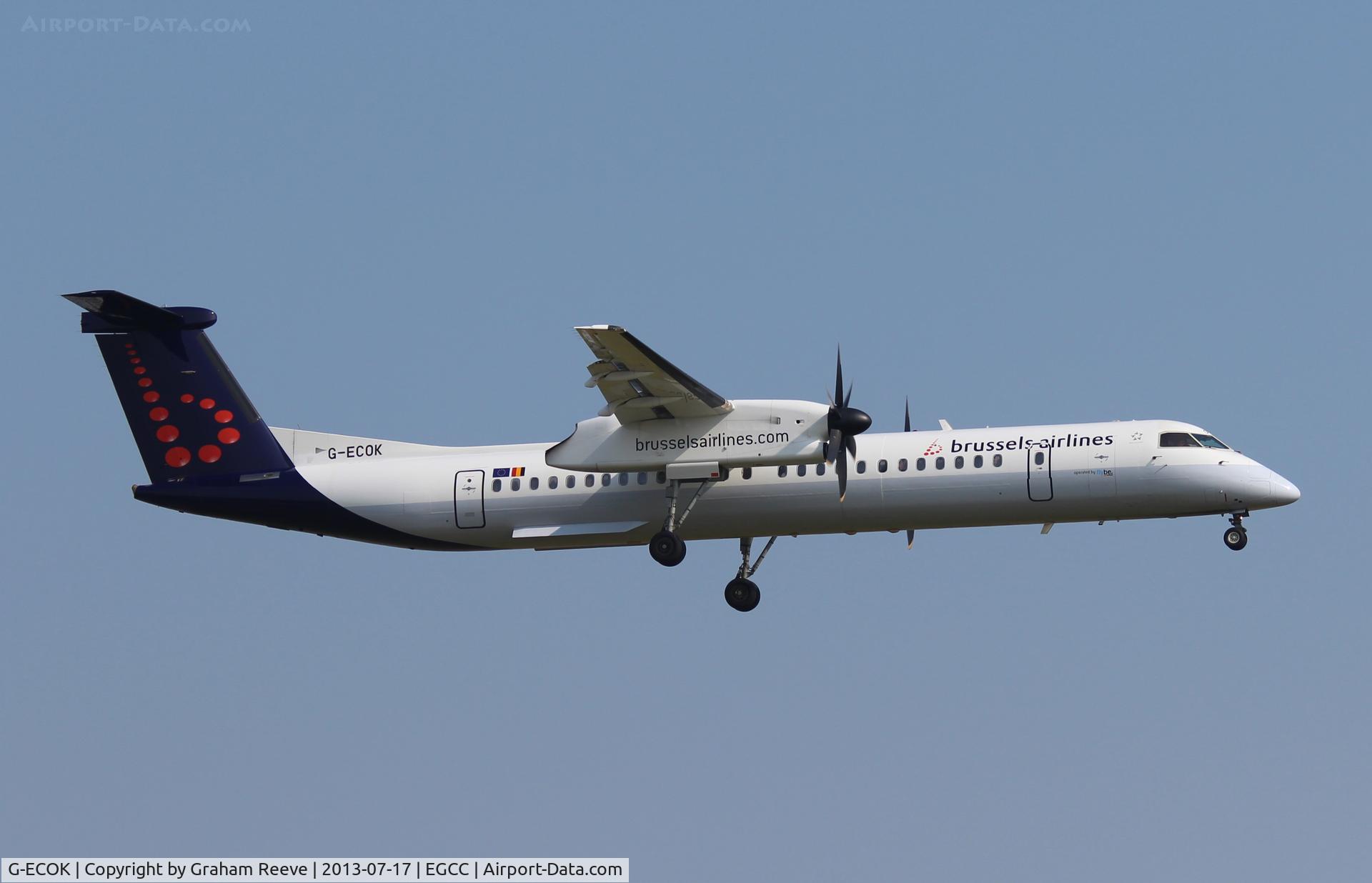 G-ECOK, 2008 Bombardier DHC-8-402Q Dash 8 C/N 4230, On finals to land at Manchester.