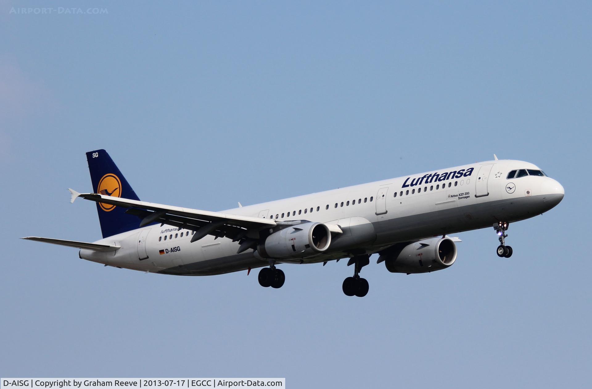 D-AISG, 2000 Airbus A321-231 C/N 1273, Coming into land at Manchester.