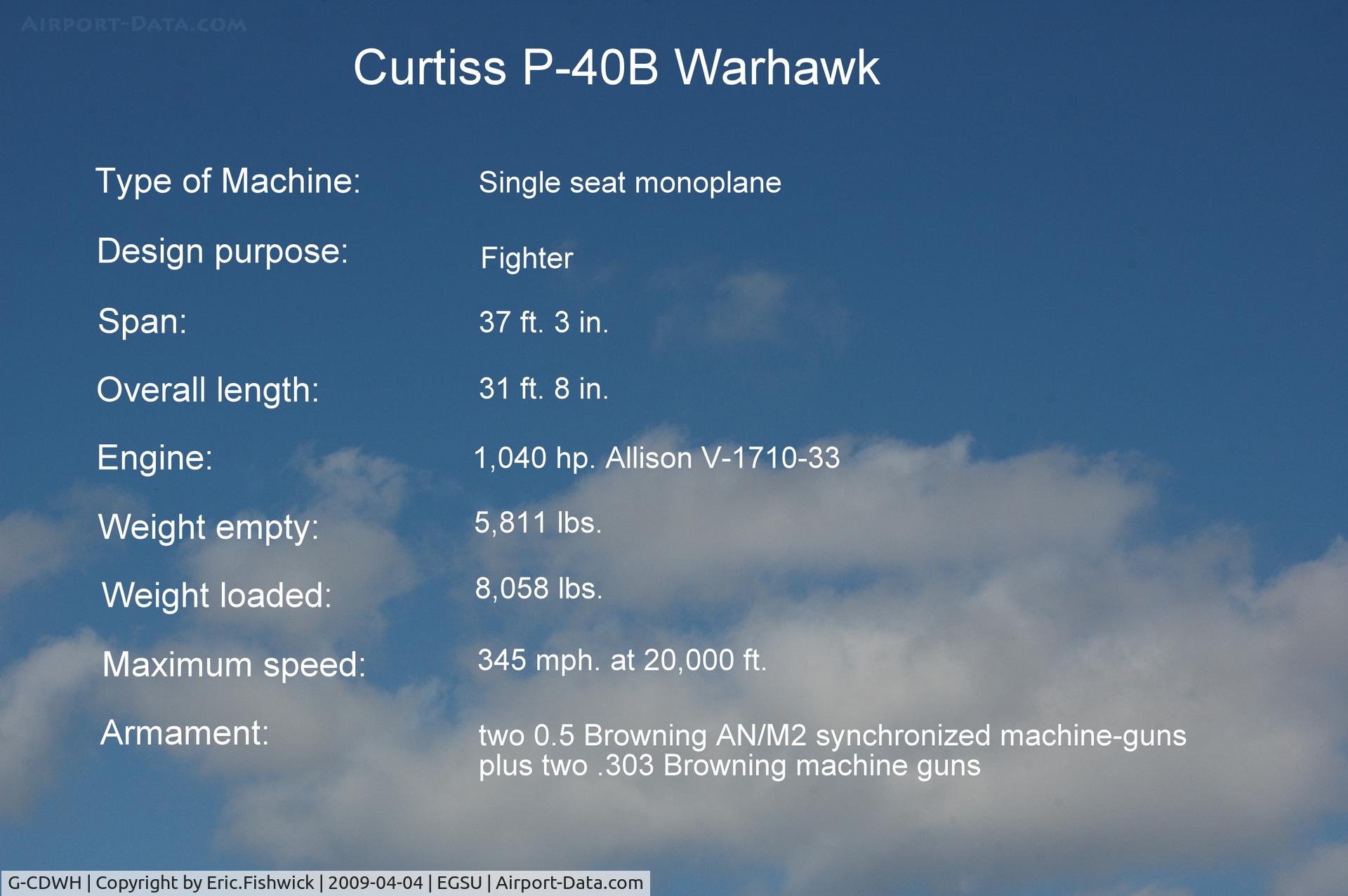 G-CDWH, 1941 Curtiss P-40B Warhawk C/N 16073, DESCRIPTION