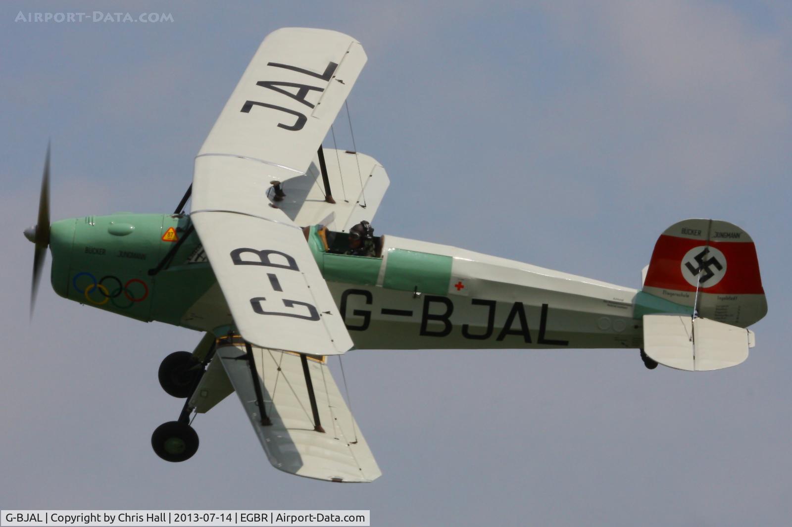 G-BJAL, 1957 Bucker 1-131E Jungmann C/N 1028, at the Real Aeroplane Club's Wings & Wheels fly-in, Breighton