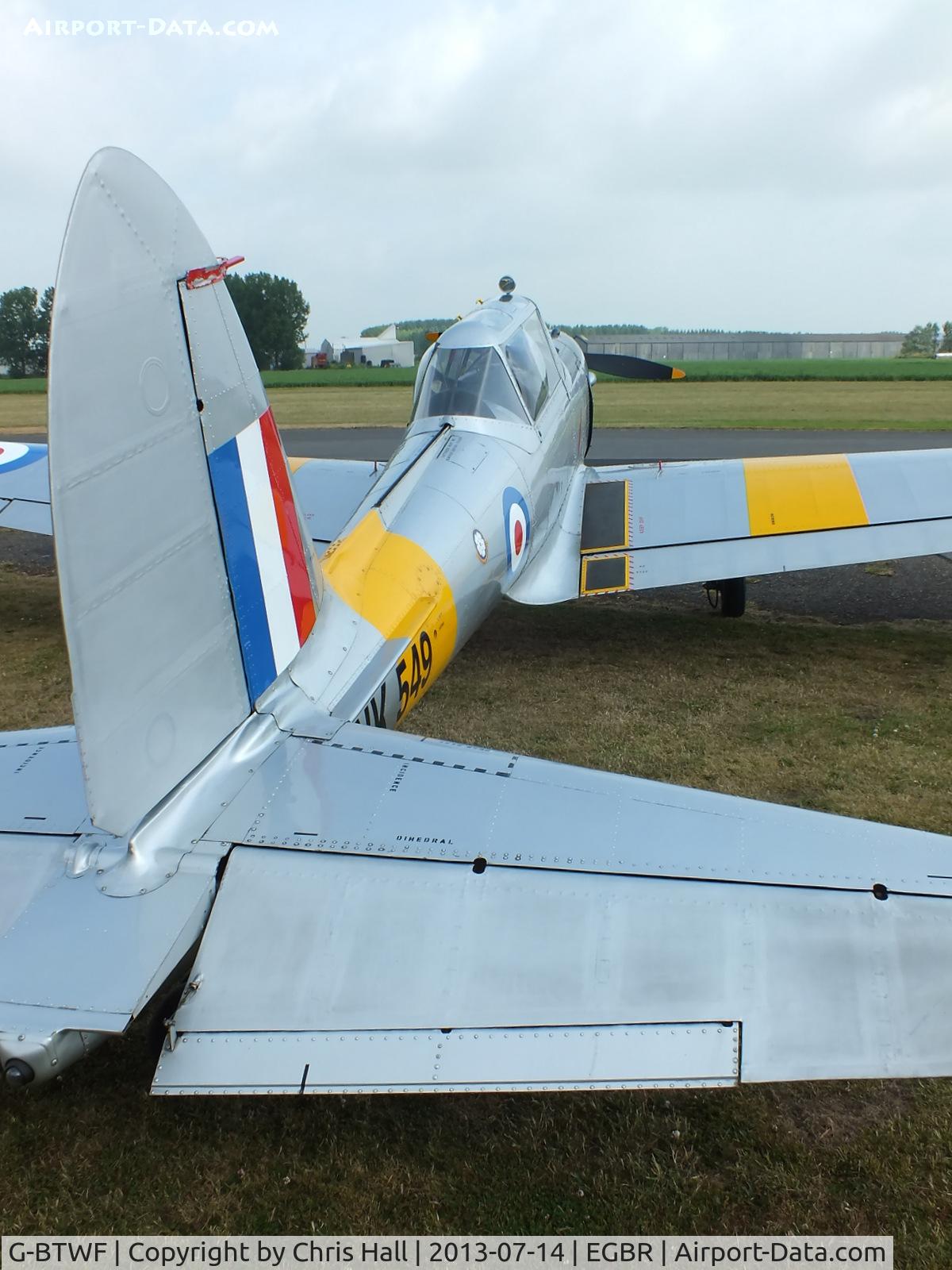 G-BTWF, 1951 De Havilland DHC-1 Chipmunk T.10 C/N C1/0564, at the Real Aeroplane Club's Wings & Wheels fly-in, Breighton