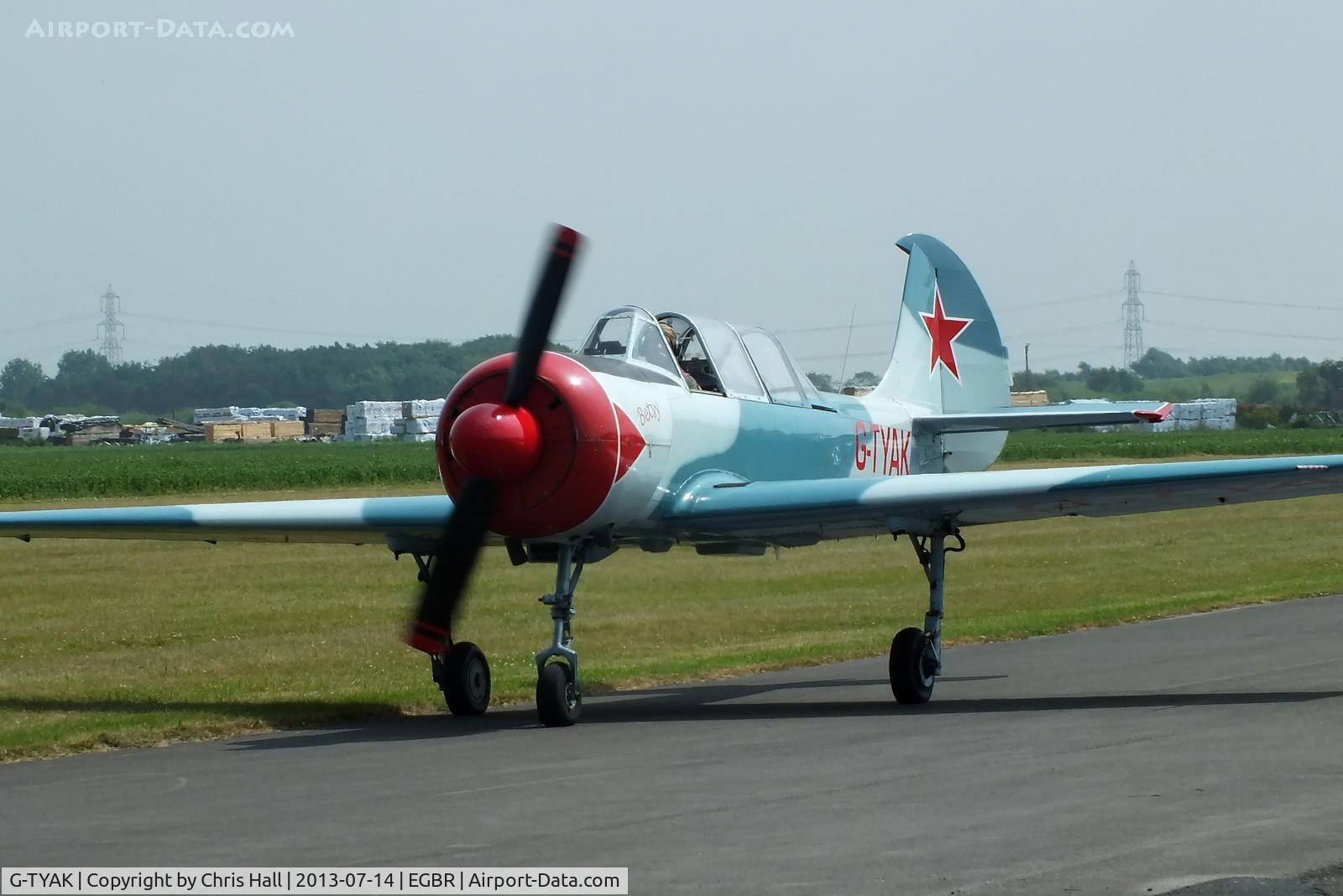 G-TYAK, 1989 Bacau Yak-52 C/N 899907, at the Real Aeroplane Club's Wings & Wheels fly-in, Breighton