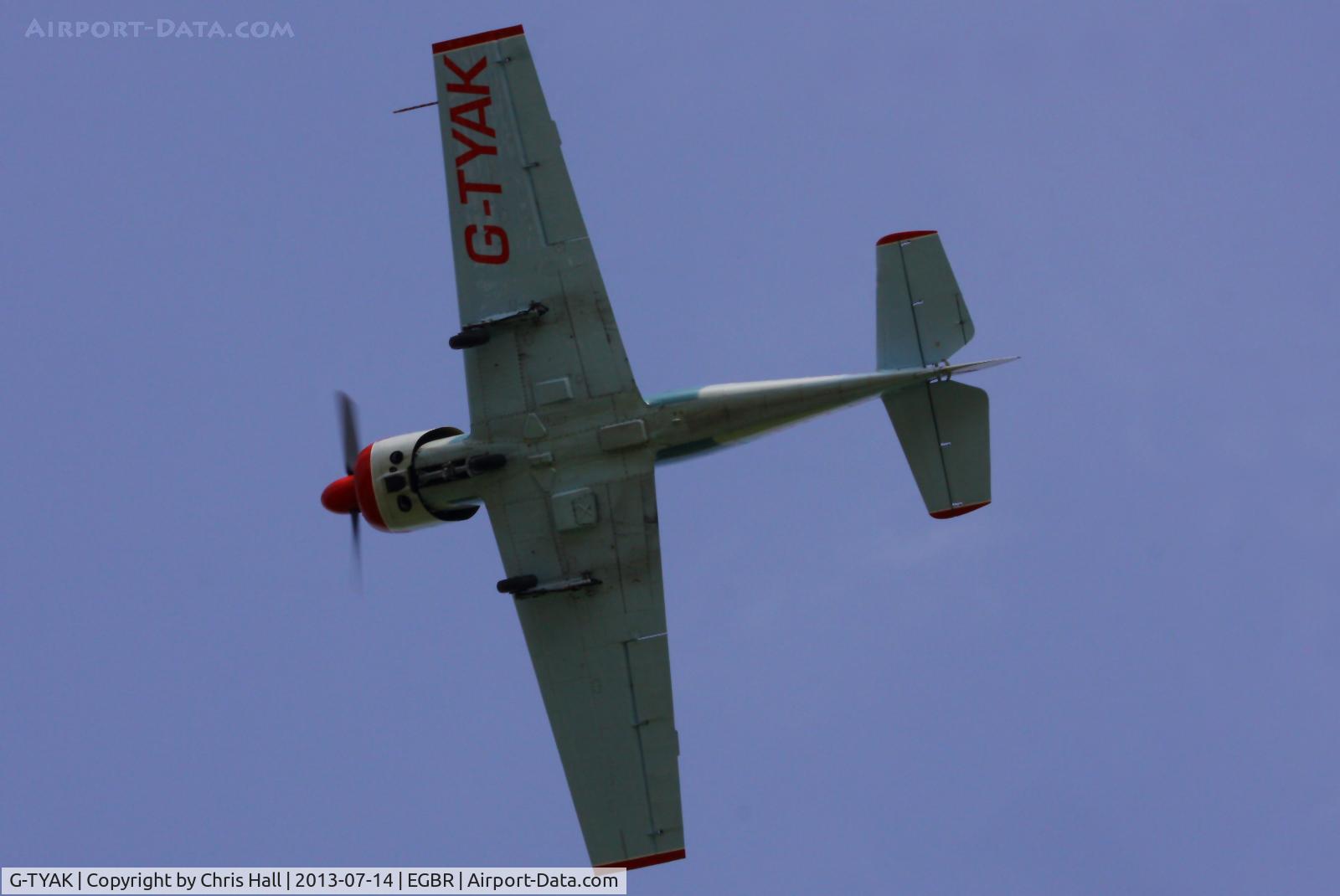 G-TYAK, 1989 Bacau Yak-52 C/N 899907, at the Real Aeroplane Club's Wings & Wheels fly-in, Breighton