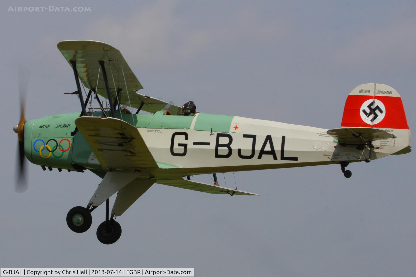G-BJAL, 1957 Bucker 1-131E Jungmann C/N 1028, at the Real Aeroplane Club's Wings & Wheels fly-in, Breighton