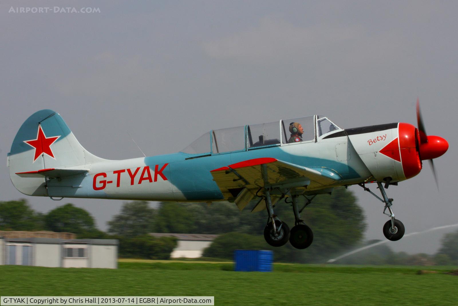 G-TYAK, 1989 Bacau Yak-52 C/N 899907, at the Real Aeroplane Club's Wings & Wheels fly-in, Breighton
