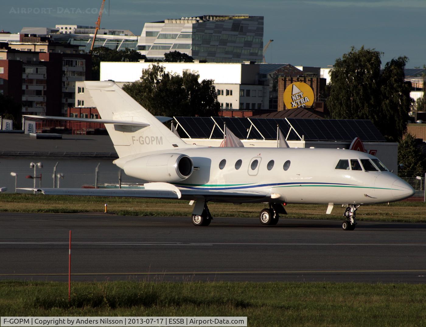 F-GOPM, 1974 Dassault Falcon (Mystere) 20E C/N 302, Lining up runway 30 in the summer evening light.