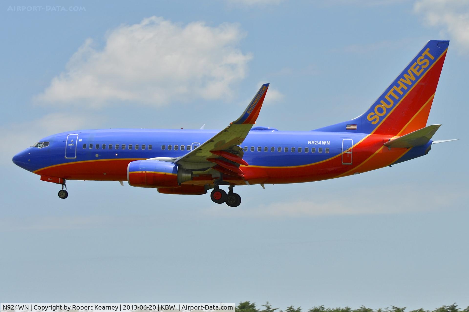 N924WN, 2008 Boeing 737-7H4 C/N 36628, On short finals for r/w 33L