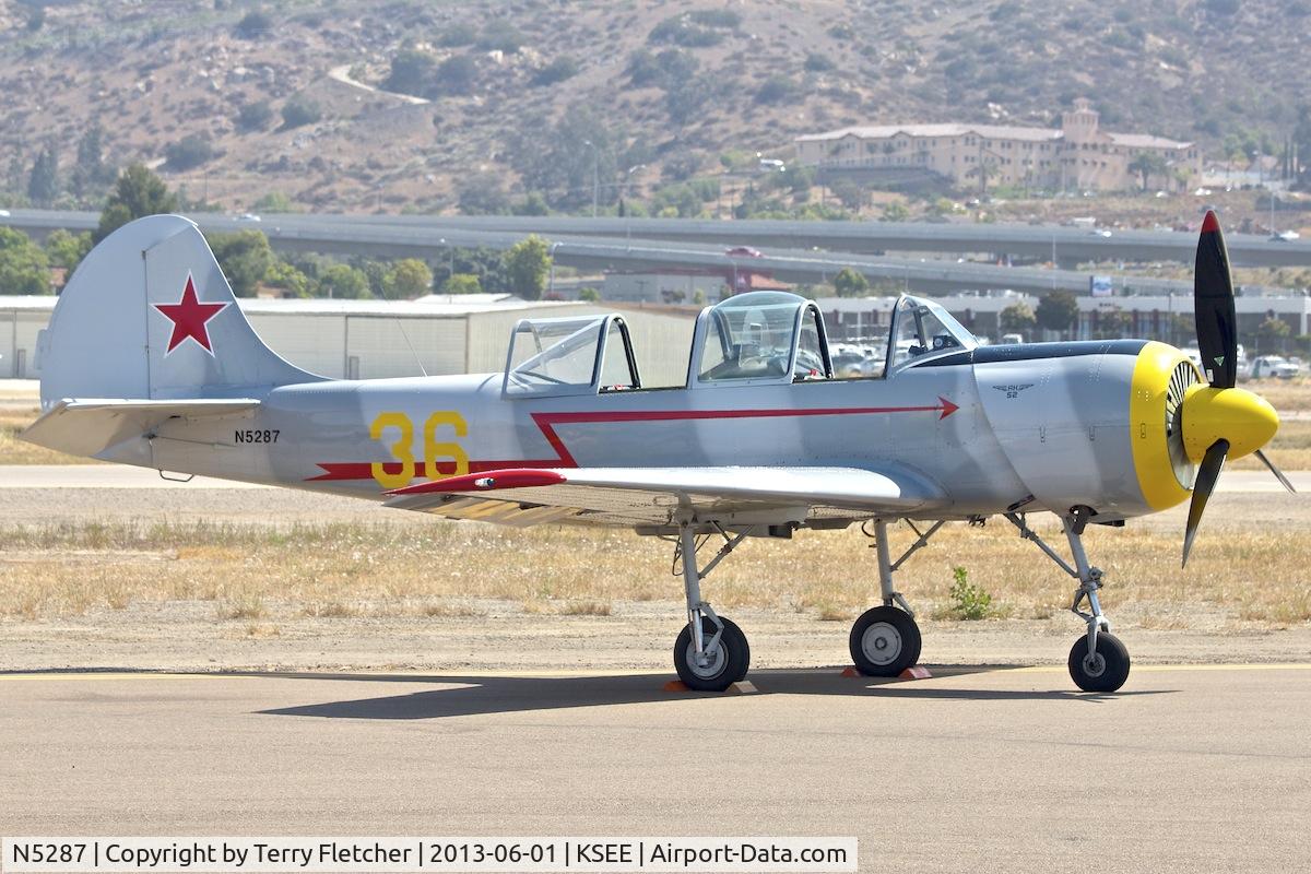 N5287, 1987 Yakovlev Yak-52 C/N 877509, At 2013 Wings Over Gillespie Airshow in San Diego , California