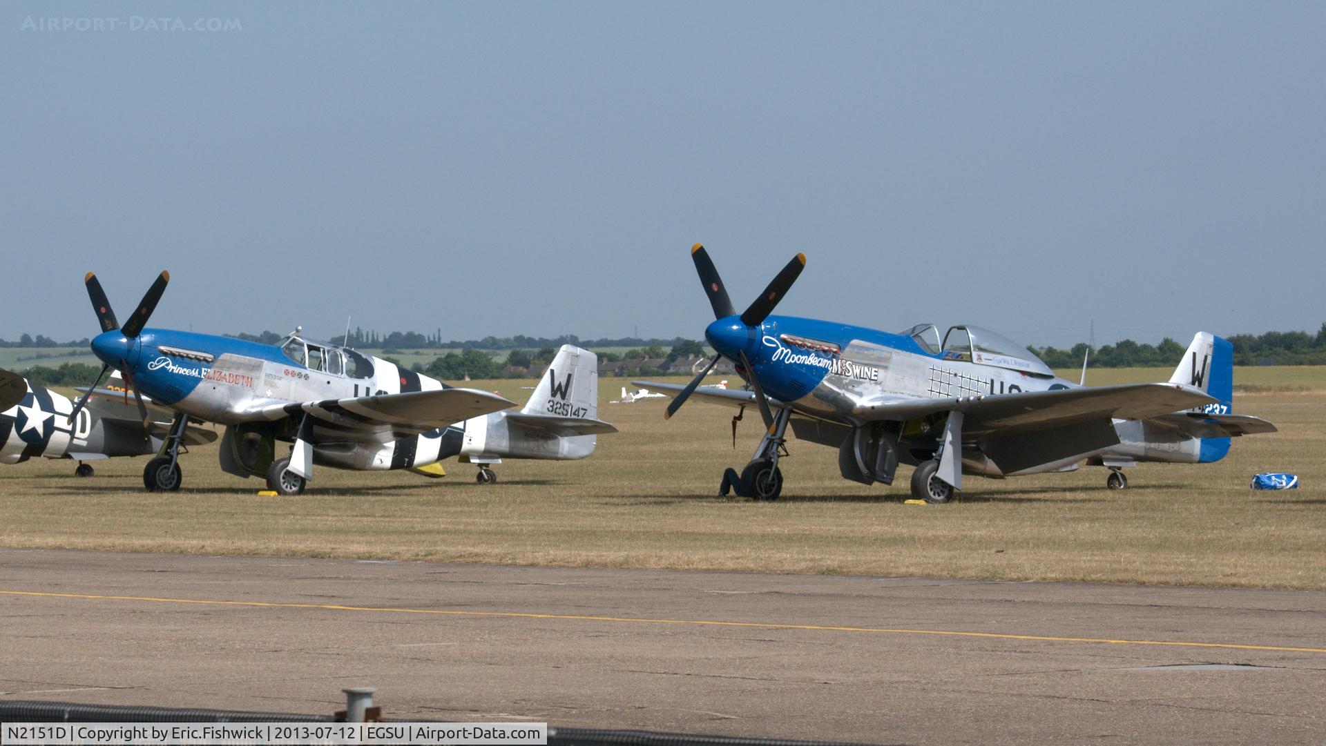 N2151D, 1944 North American F-51D Mustang C/N 122-40196, 5. 'Moonbeam McSwine' and 'Princess Elizabeth' on the eve of Flying Legends Air Show, Duxford - July 2013.