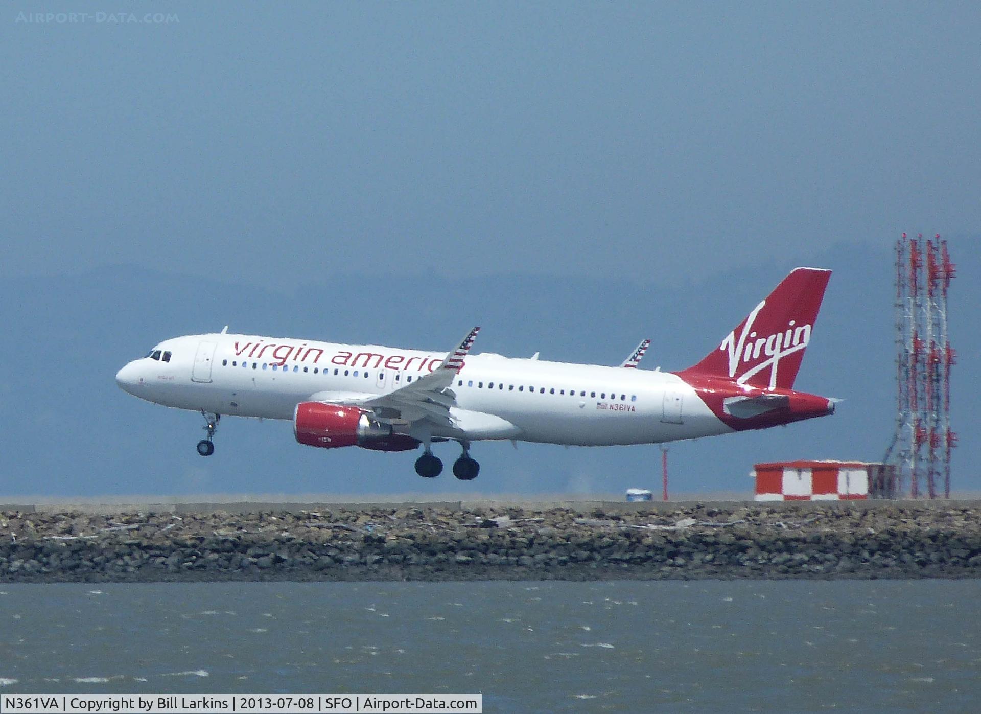 N361VA, 2013 Airbus A320-214 C/N 5515, Arriving on the reopened Runway 28L at San Francisco.